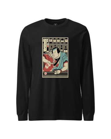 Samurai Bartender Wine Ukiyo-e Unisex Long Sleeve Tee Black - Samurai Original