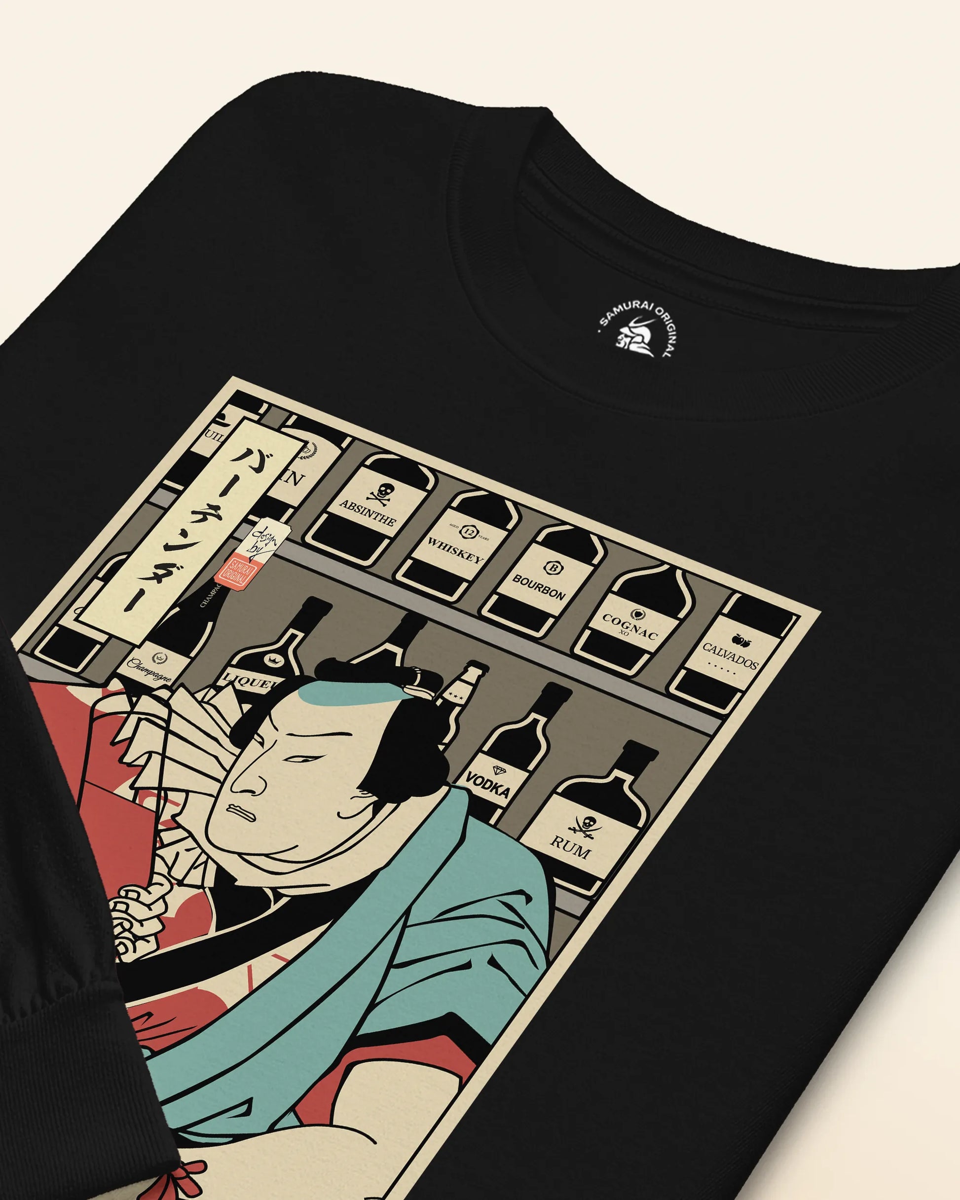 Samurai Bartender Wine Ukiyo-e Unisex Long Sleeve Tee - Samurai Original