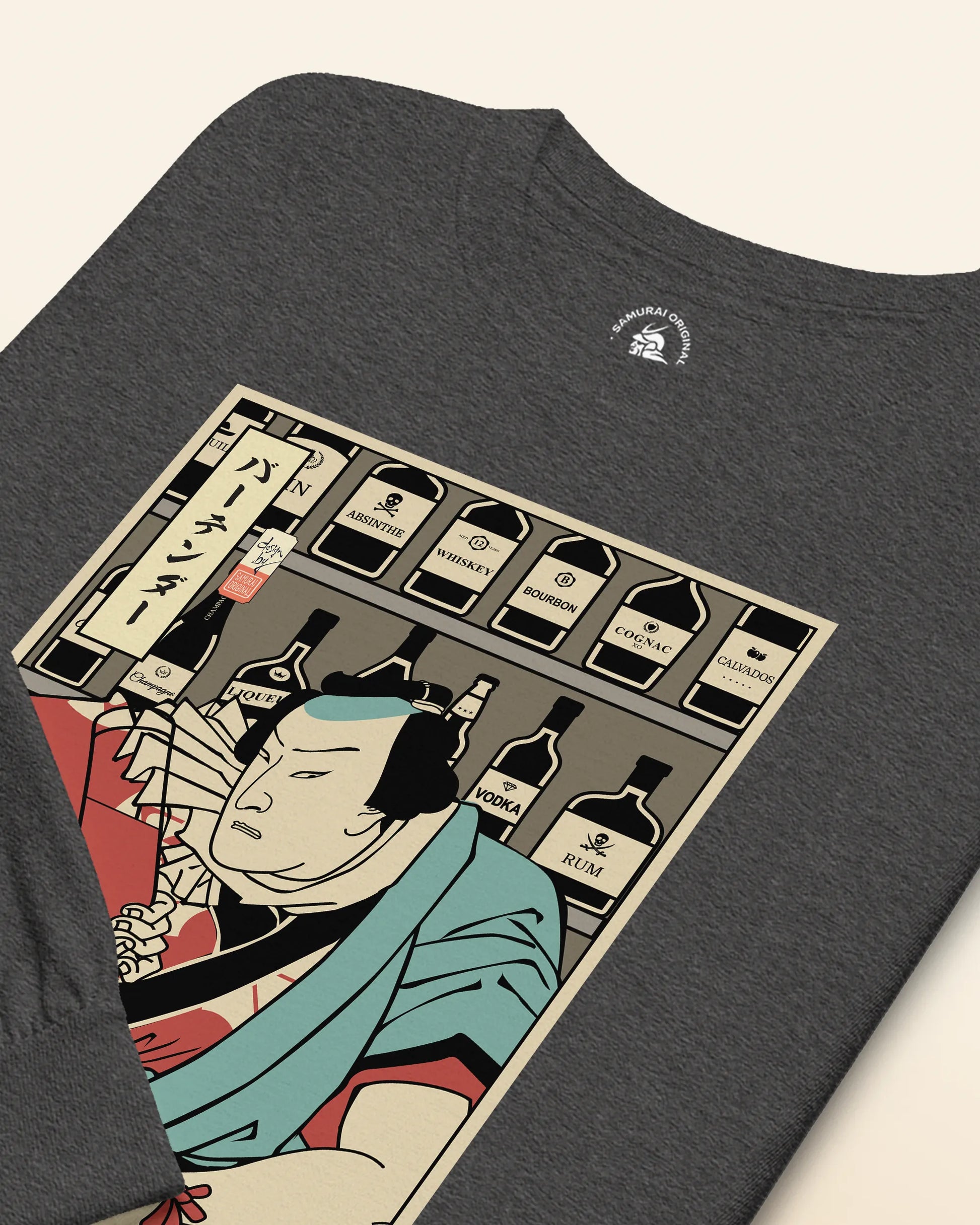 Samurai Bartender Wine Ukiyo-e Unisex Long Sleeve Tee - Samurai Original