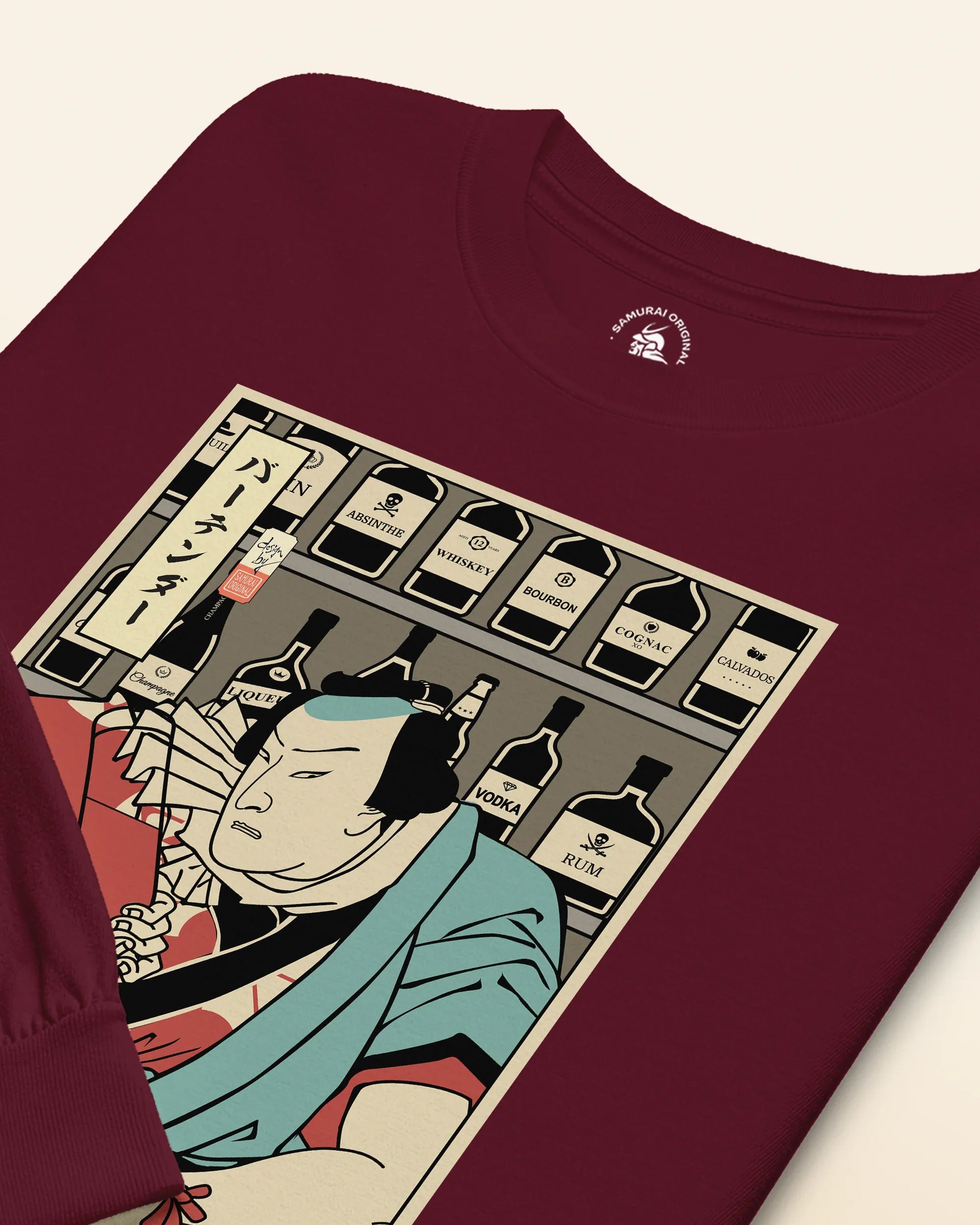 Samurai Bartender Wine Ukiyo-e Unisex Long Sleeve Tee - Samurai Original