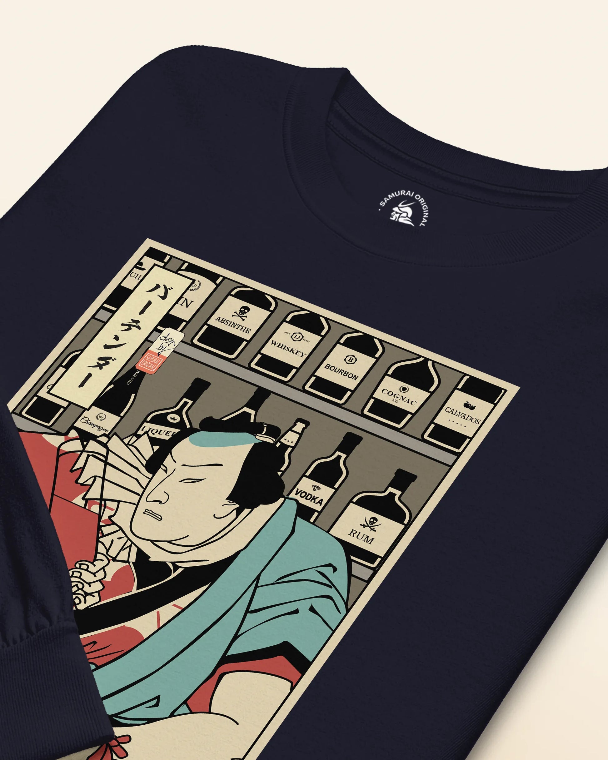 Samurai Bartender Wine Ukiyo-e Unisex Long Sleeve Tee - Samurai Original