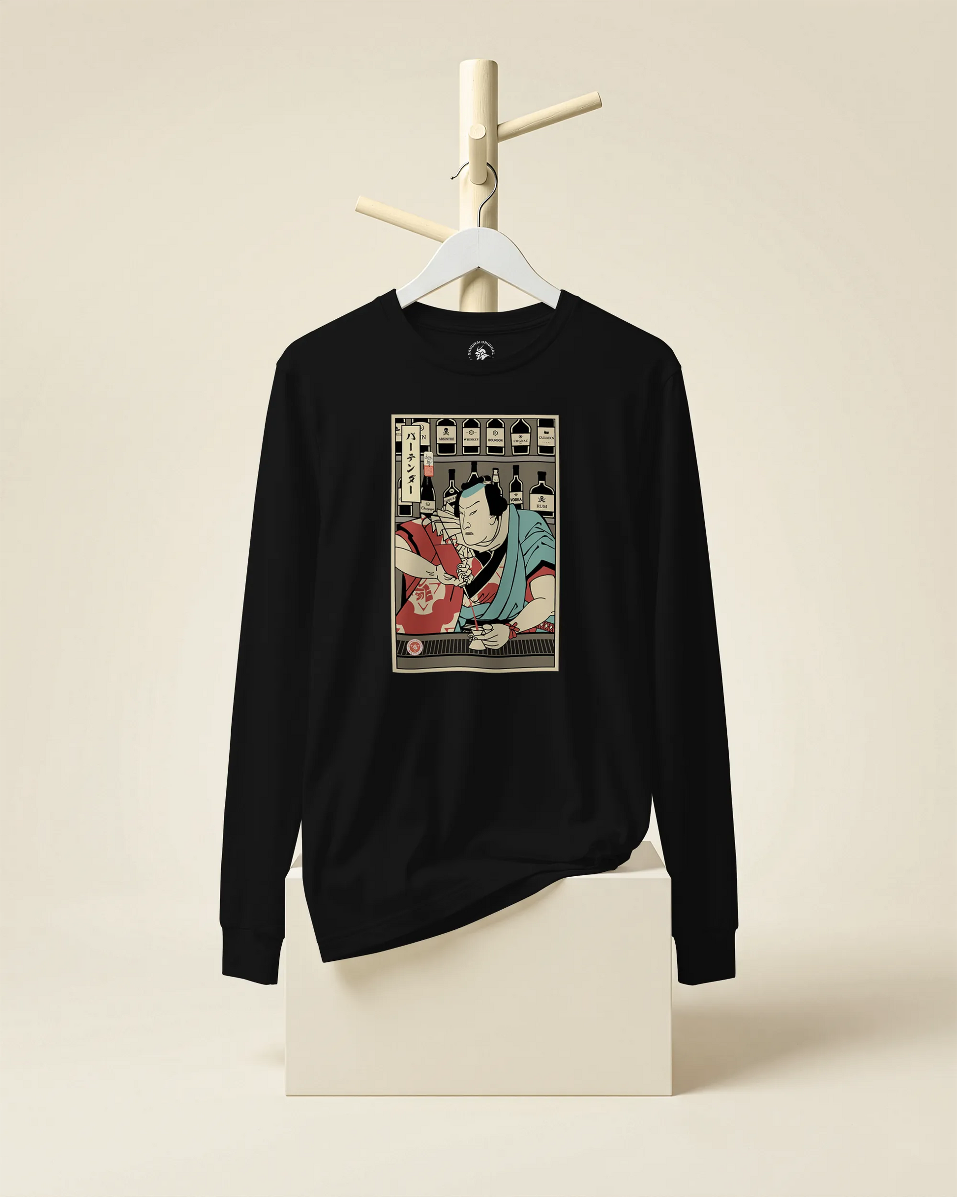 Samurai Bartender Wine Ukiyo-e Unisex Long Sleeve Tee - Samurai Original