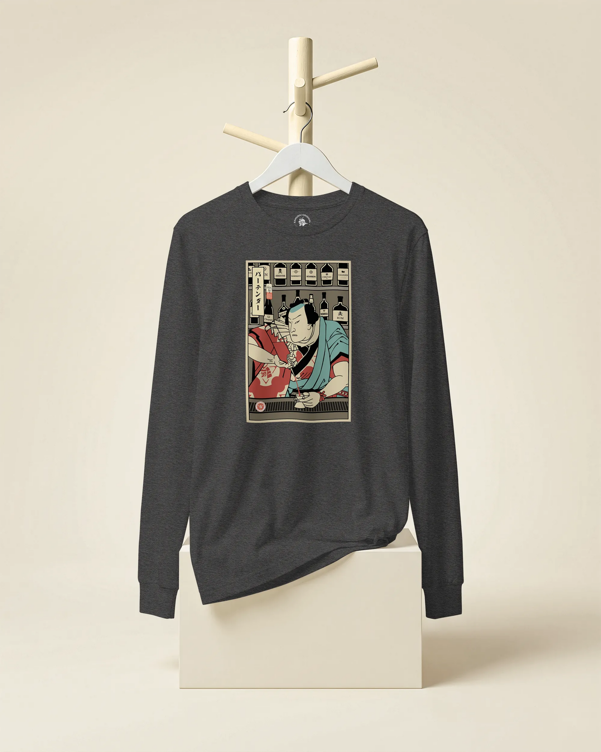 Samurai Bartender Wine Ukiyo-e Unisex Long Sleeve Tee - Samurai Original