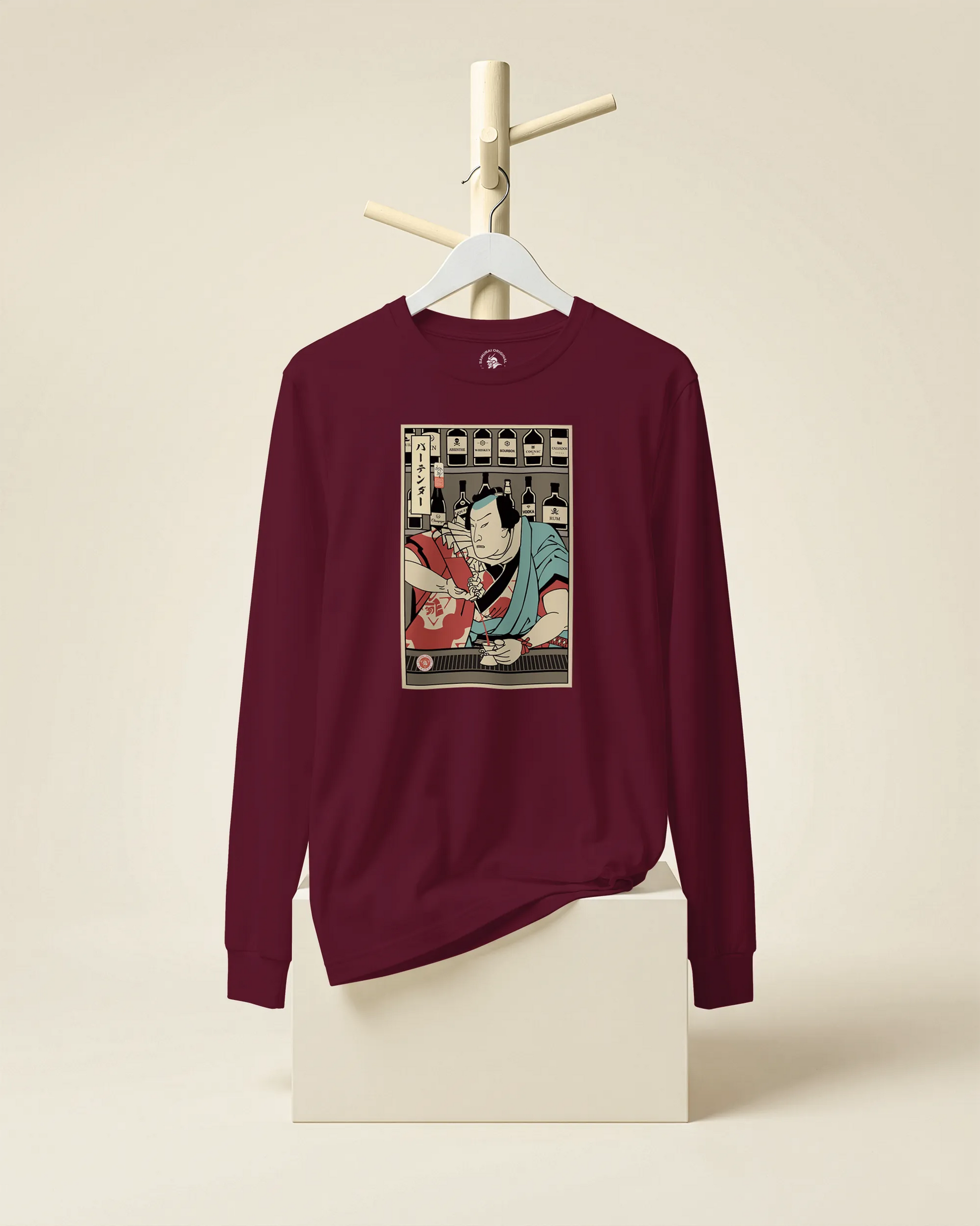Samurai Bartender Wine Ukiyo-e Unisex Long Sleeve Tee - Samurai Original