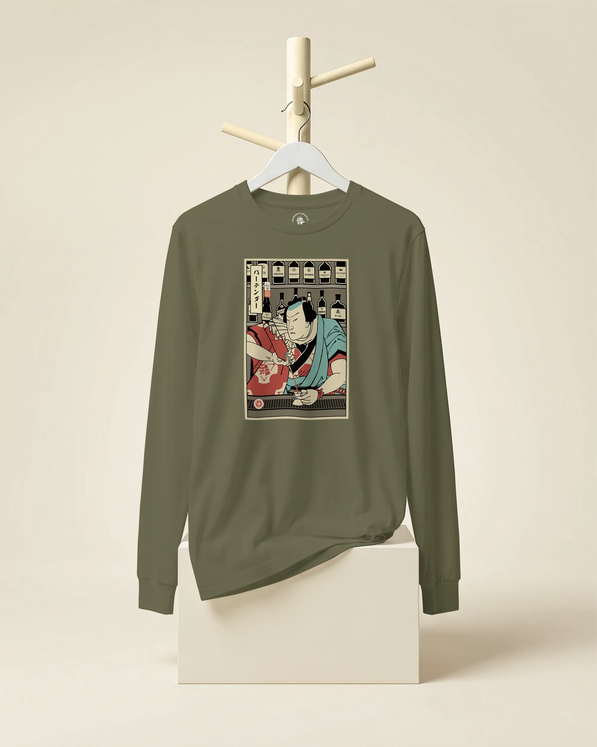 Samurai Bartender Wine Ukiyo-e Unisex Long Sleeve Tee - Samurai Original