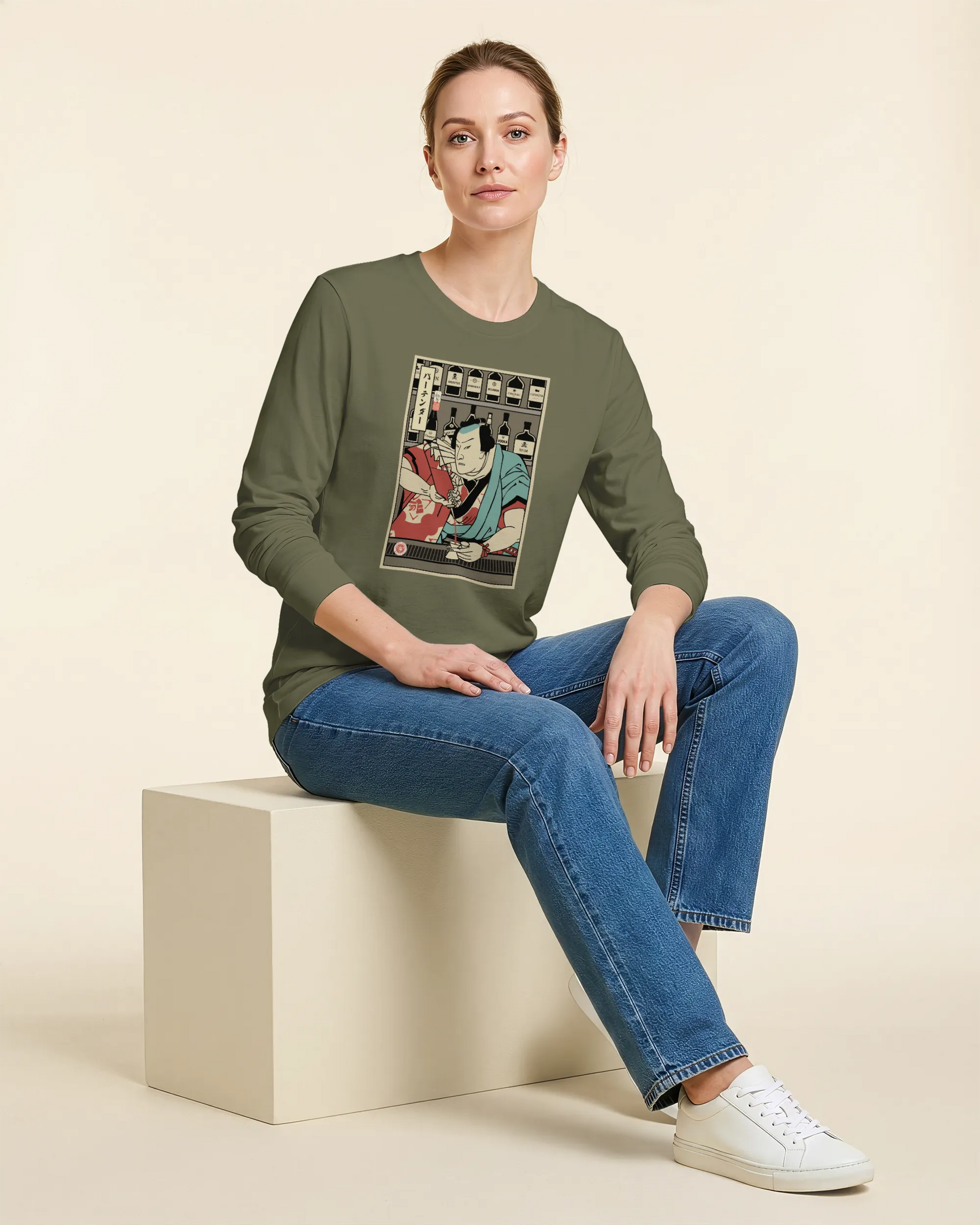 Samurai Bartender Wine Ukiyo-e Unisex Long Sleeve Tee - Samurai Original