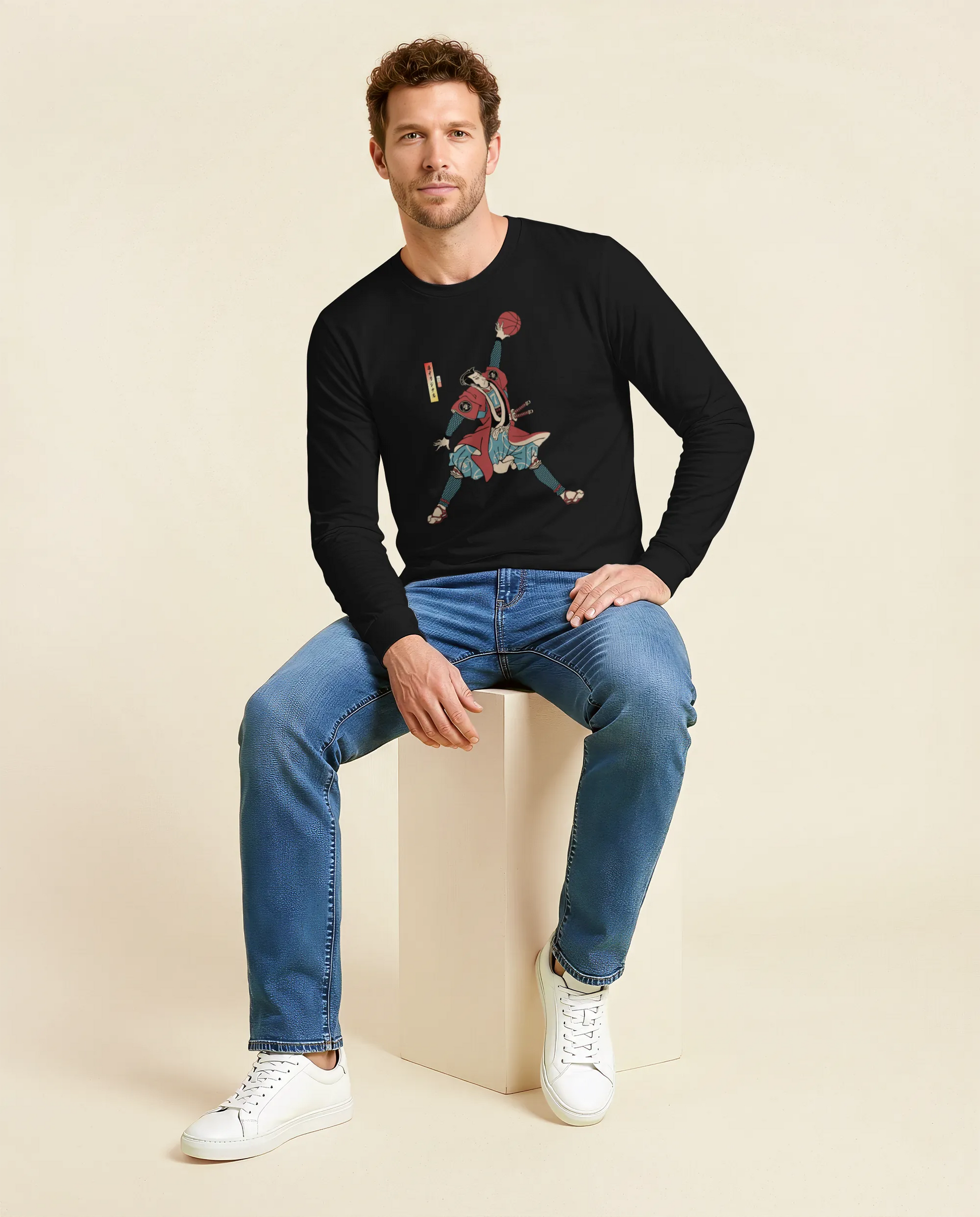Samurai Basketball Player 3 Sport Ukiyo-e Unisex Long Sleeve Tee - Samurai Original