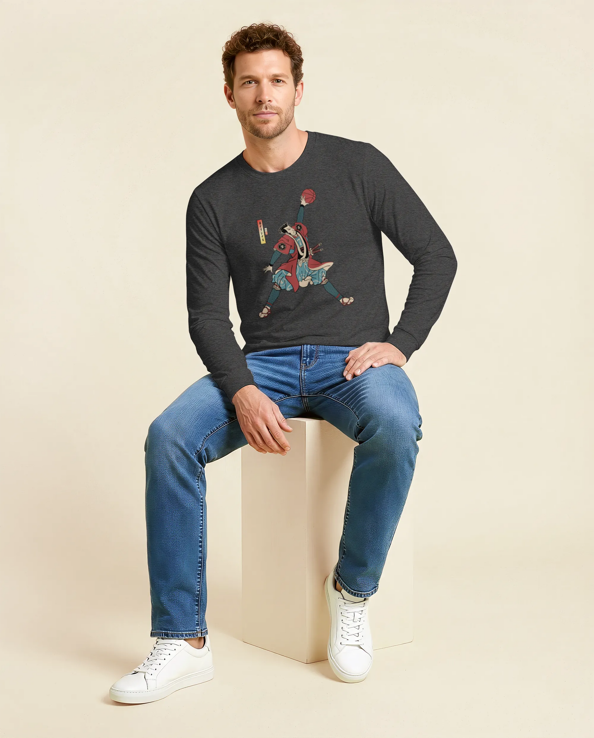 Samurai Basketball Player 3 Sport Ukiyo-e Unisex Long Sleeve Tee - Samurai Original