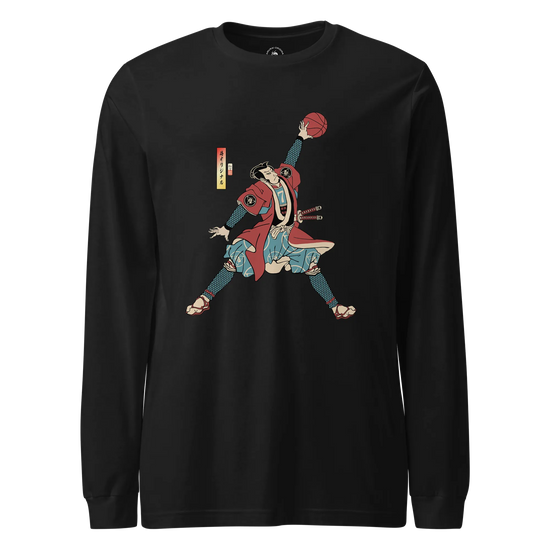 Samurai Basketball Player 3 Sport Ukiyo-e Unisex Long Sleeve Tee Black - Samurai Original