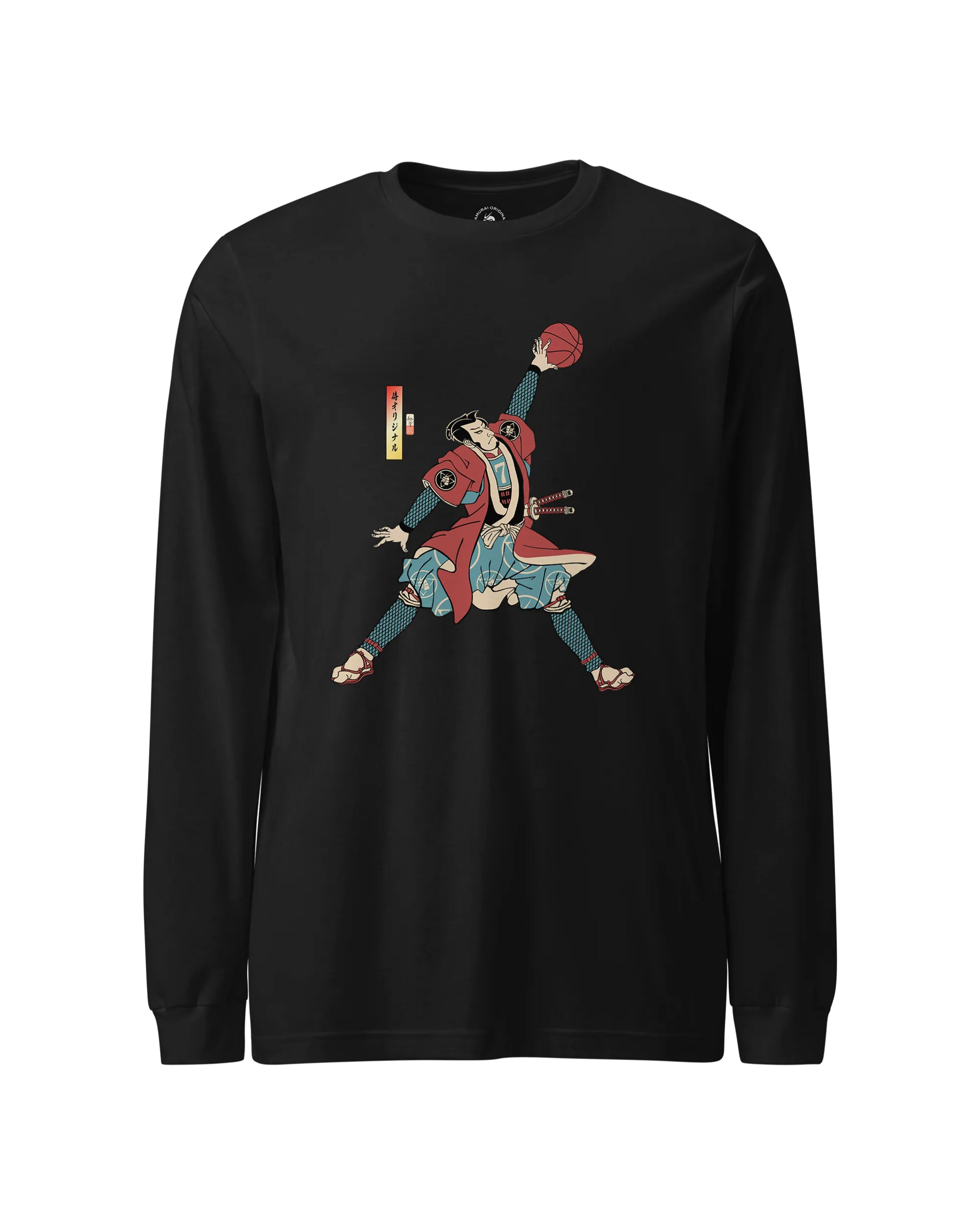 Samurai Basketball Player 3 Sport Ukiyo-e Unisex Long Sleeve Tee Black - Samurai Original