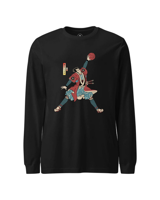 Samurai Basketball Player 3 Sport Ukiyo-e Unisex Long Sleeve Tee Black - Samurai Original