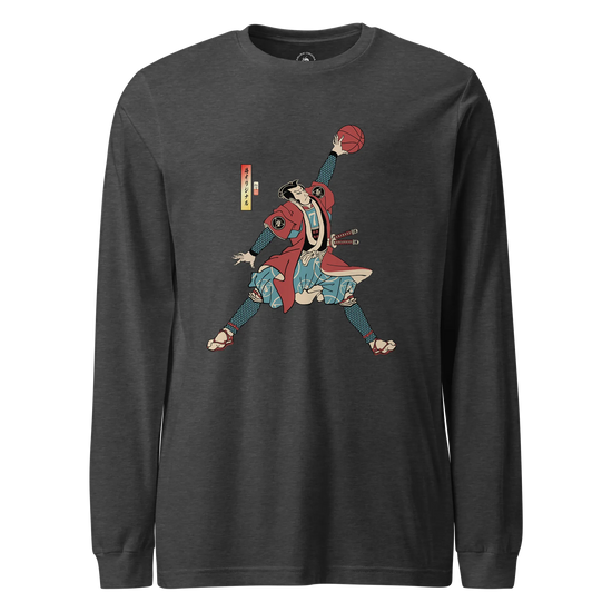 Samurai Basketball Player 3 Sport Ukiyo-e Unisex Long Sleeve Tee Dark Grey Heather - Samurai Original