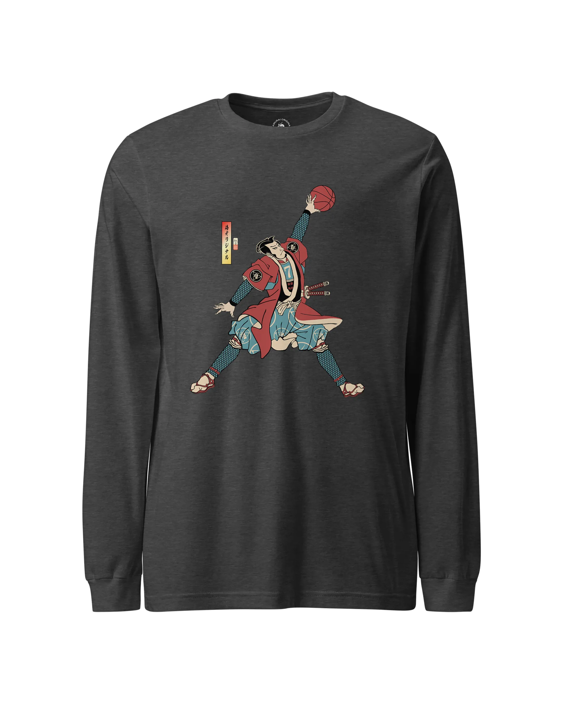 Samurai Basketball Player 3 Sport Ukiyo-e Unisex Long Sleeve Tee Dark Grey Heather - Samurai Original
