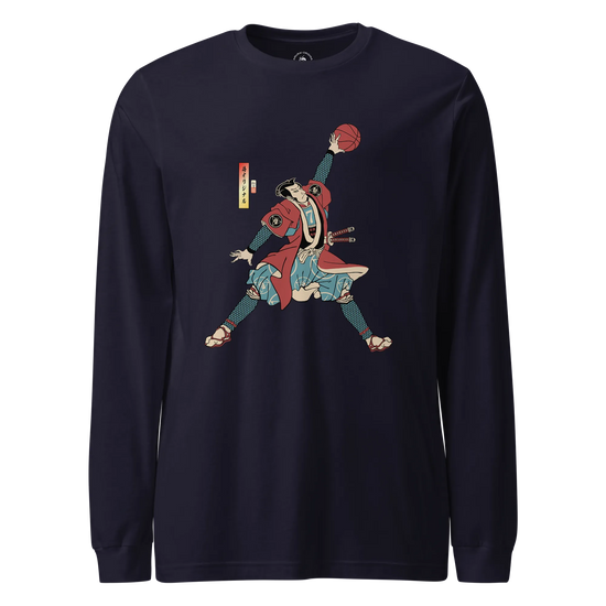 Samurai Basketball Player 3 Sport Ukiyo-e Unisex Long Sleeve Tee Navy - Samurai Original