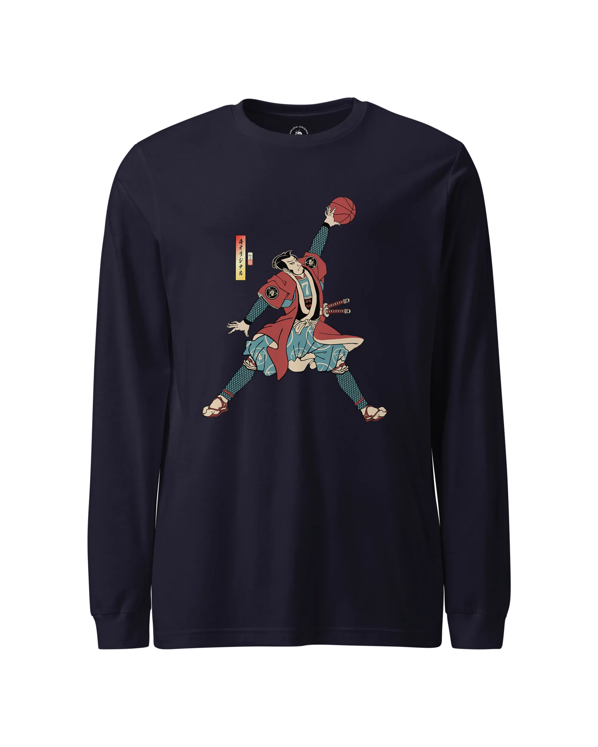 Samurai Basketball Player 3 Sport Ukiyo-e Unisex Long Sleeve Tee Navy - Samurai Original