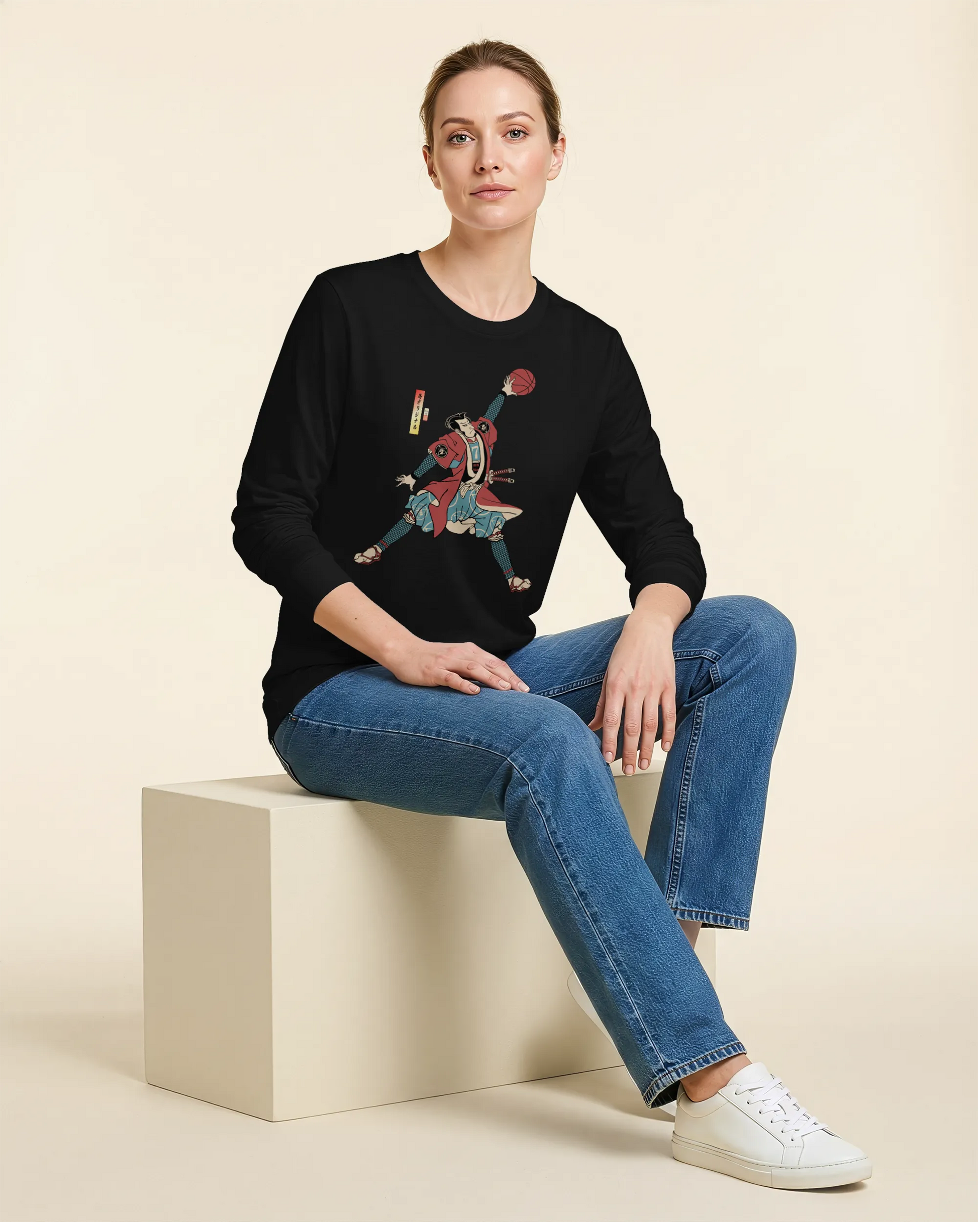 Samurai Basketball Player 3 Sport Ukiyo-e Unisex Long Sleeve Tee - Samurai Original