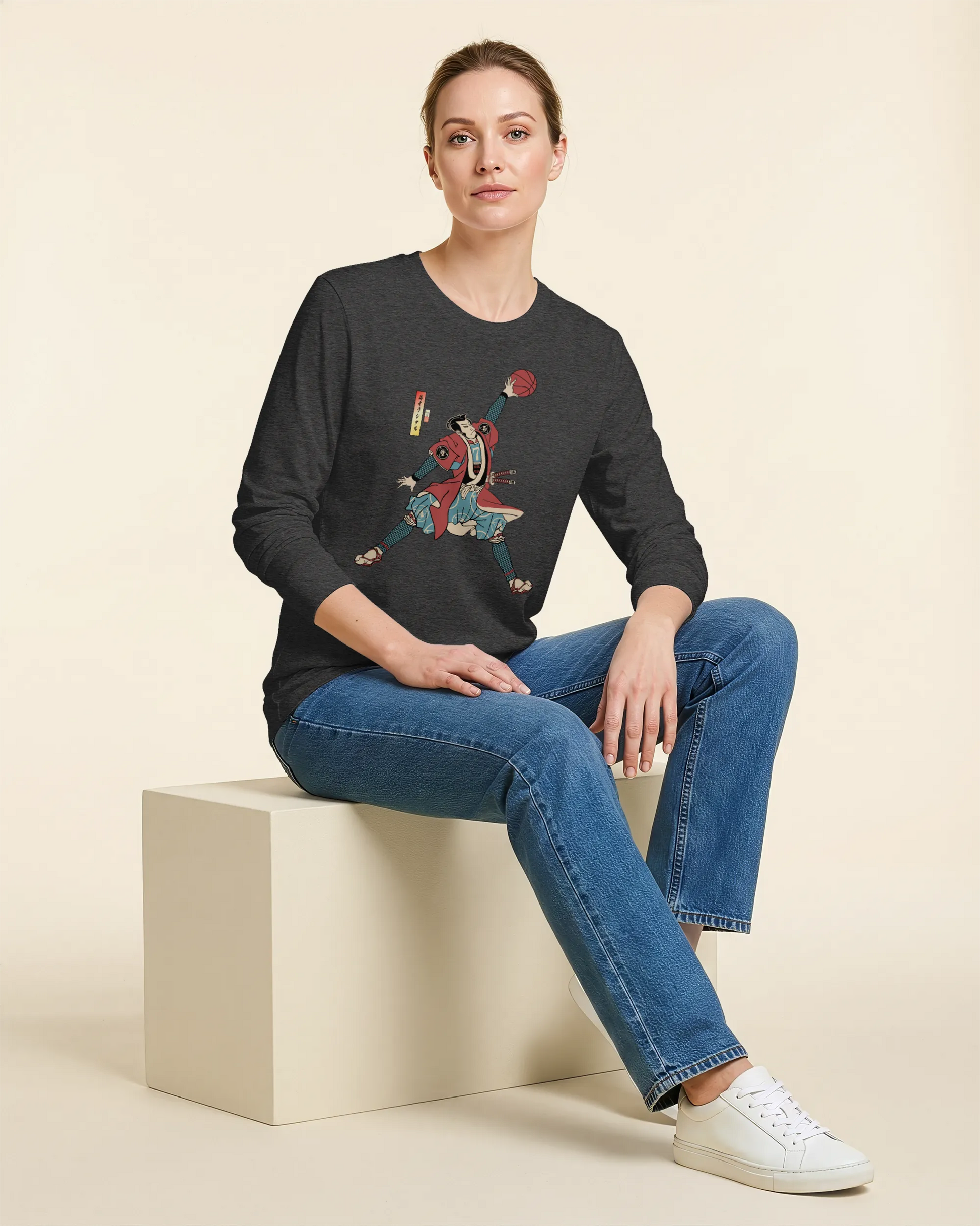 Samurai Basketball Player 3 Sport Ukiyo-e Unisex Long Sleeve Tee - Samurai Original