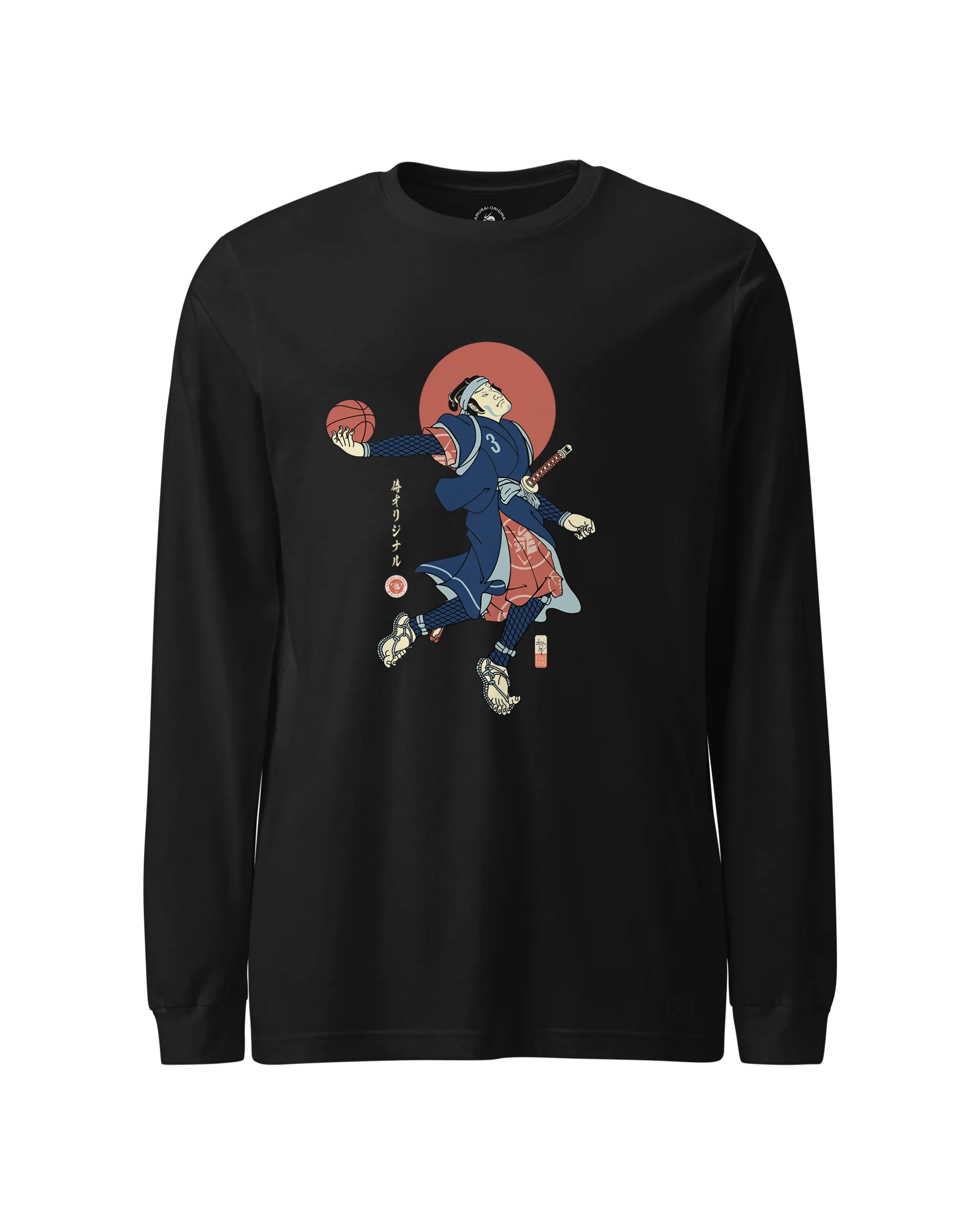 Samurai Basketball Player 4 Sport Ukiyo-e Unisex Long Sleeve Tee Black - Samurai Original