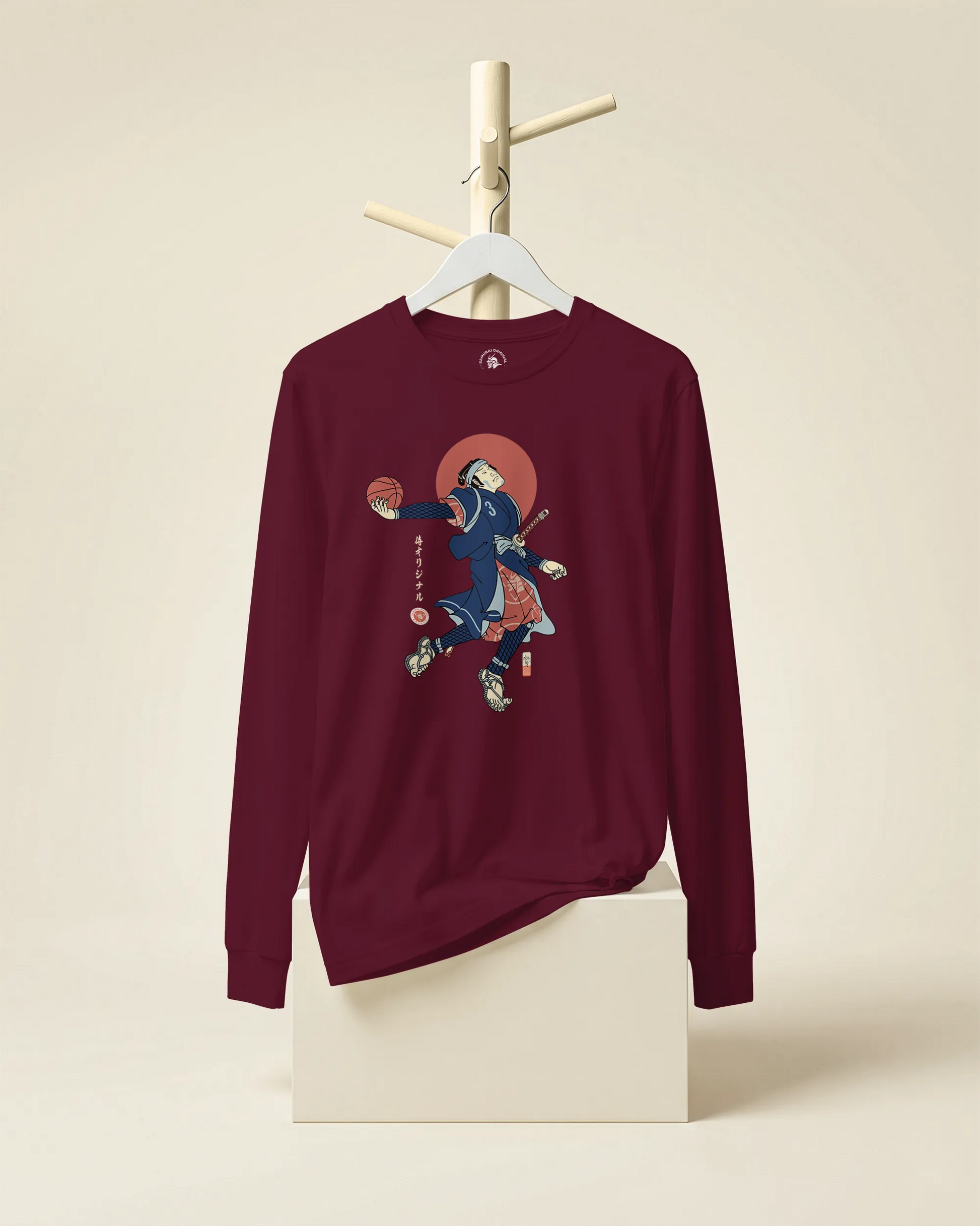 Samurai Basketball Player 4 Sport Ukiyo-e Unisex Long Sleeve Tee - Samurai Original