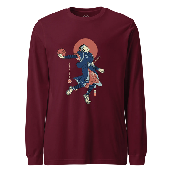 Samurai Basketball Player 4 Sport Ukiyo-e Unisex Long Sleeve Tee Maroon - Samurai Original