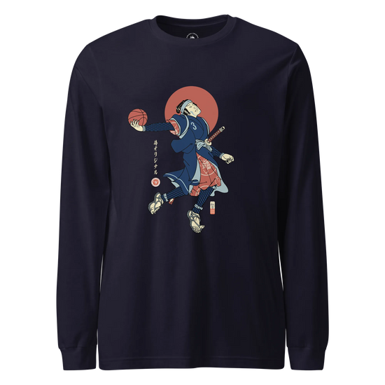 Samurai Basketball Player 4 Sport Ukiyo-e Unisex Long Sleeve Tee Navy - Samurai Original