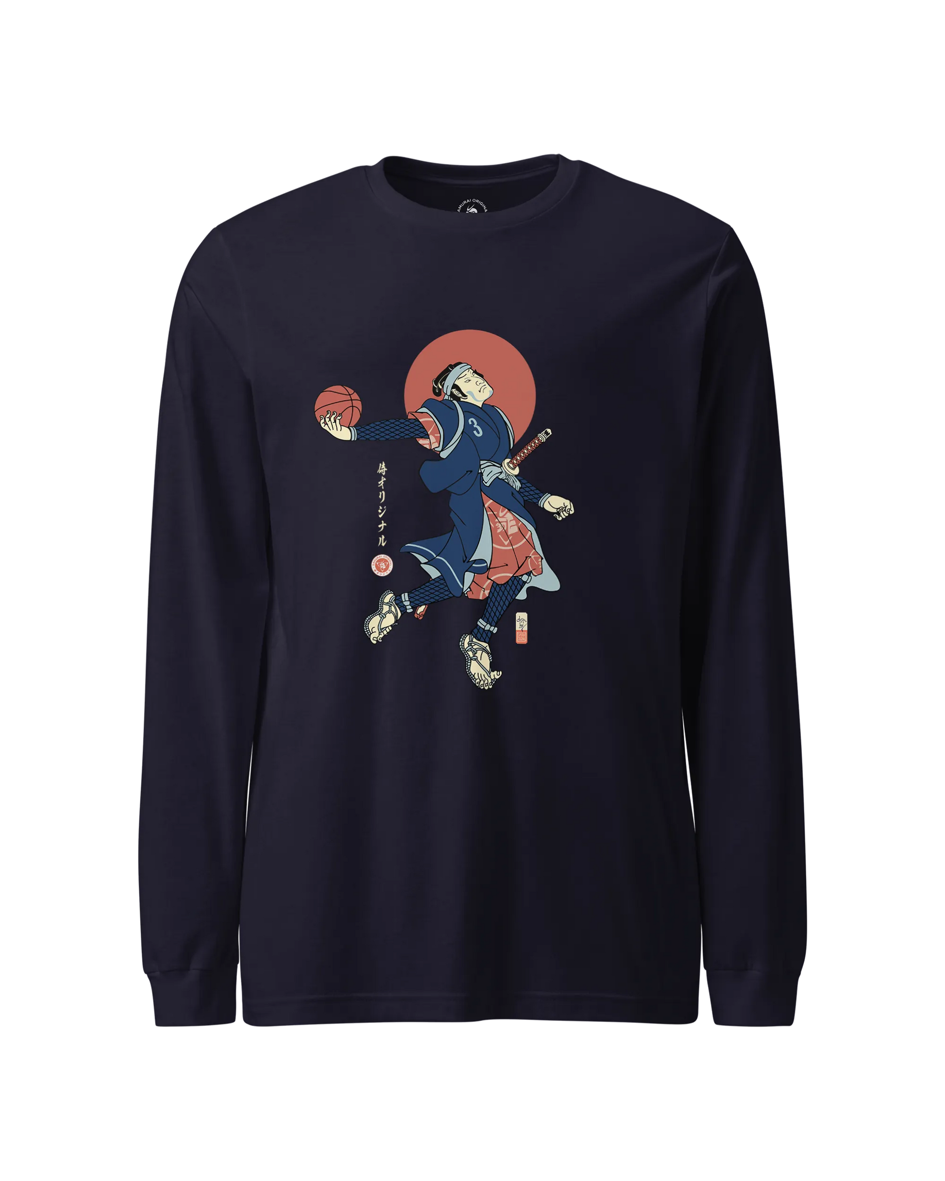 Samurai Basketball Player 4 Sport Ukiyo-e Unisex Long Sleeve Tee Navy - Samurai Original