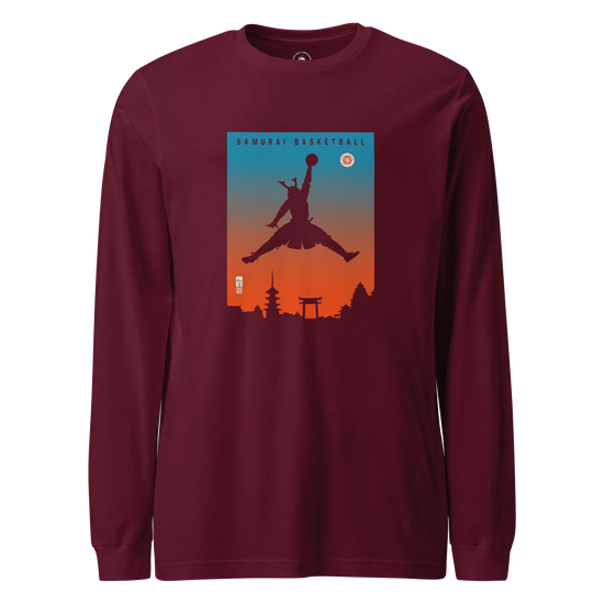 Samurai Basketball Ukiyo-e Unisex Long Sleeve Tee Maroon - Samurai Original