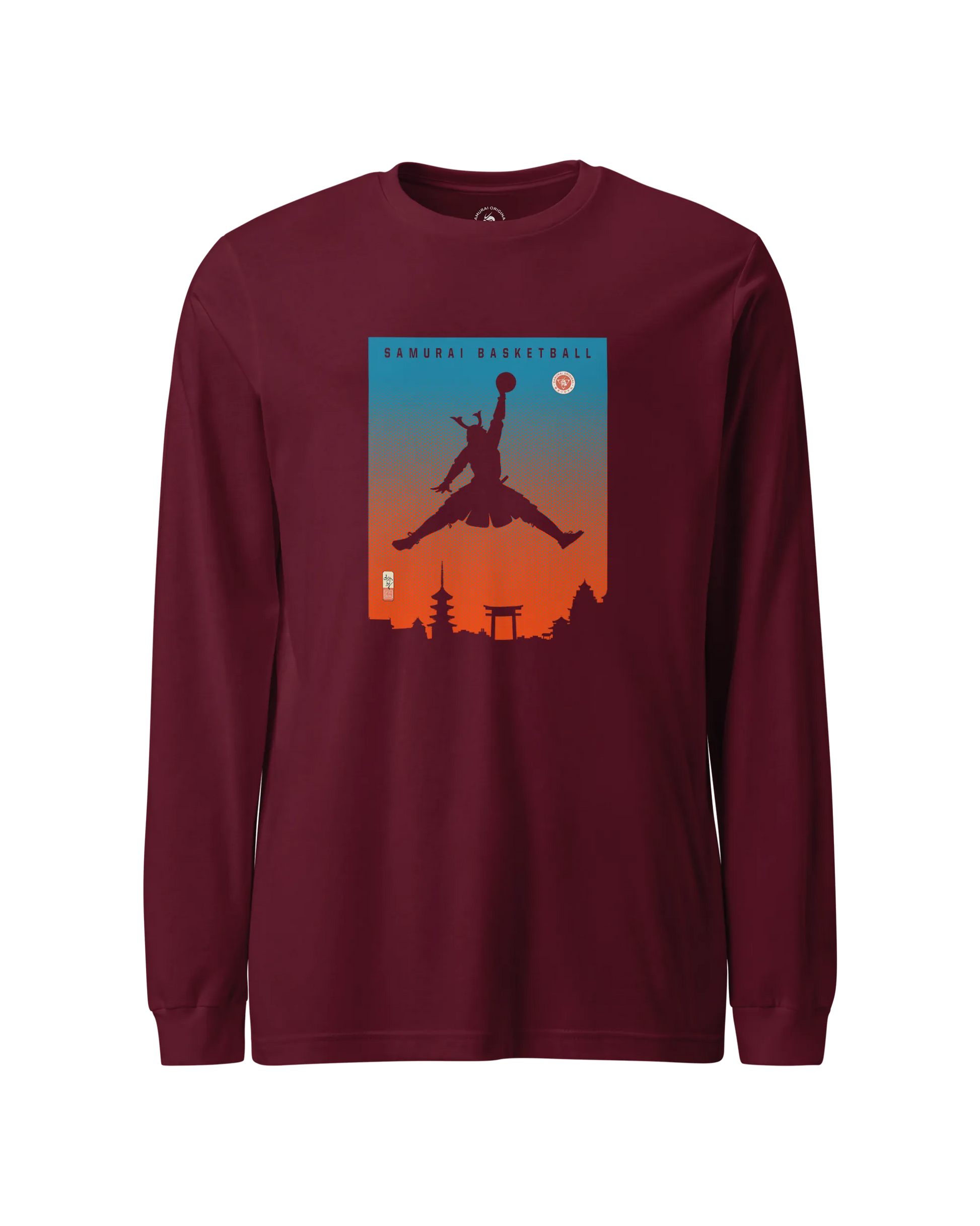 Samurai Basketball Ukiyo-e Unisex Long Sleeve Tee Maroon - Samurai Original