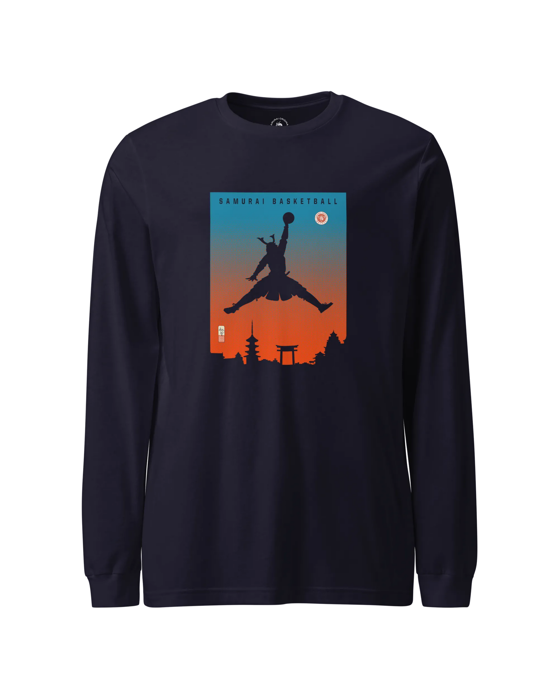 Samurai Basketball Ukiyo-e Unisex Long Sleeve Tee Navy - Samurai Original