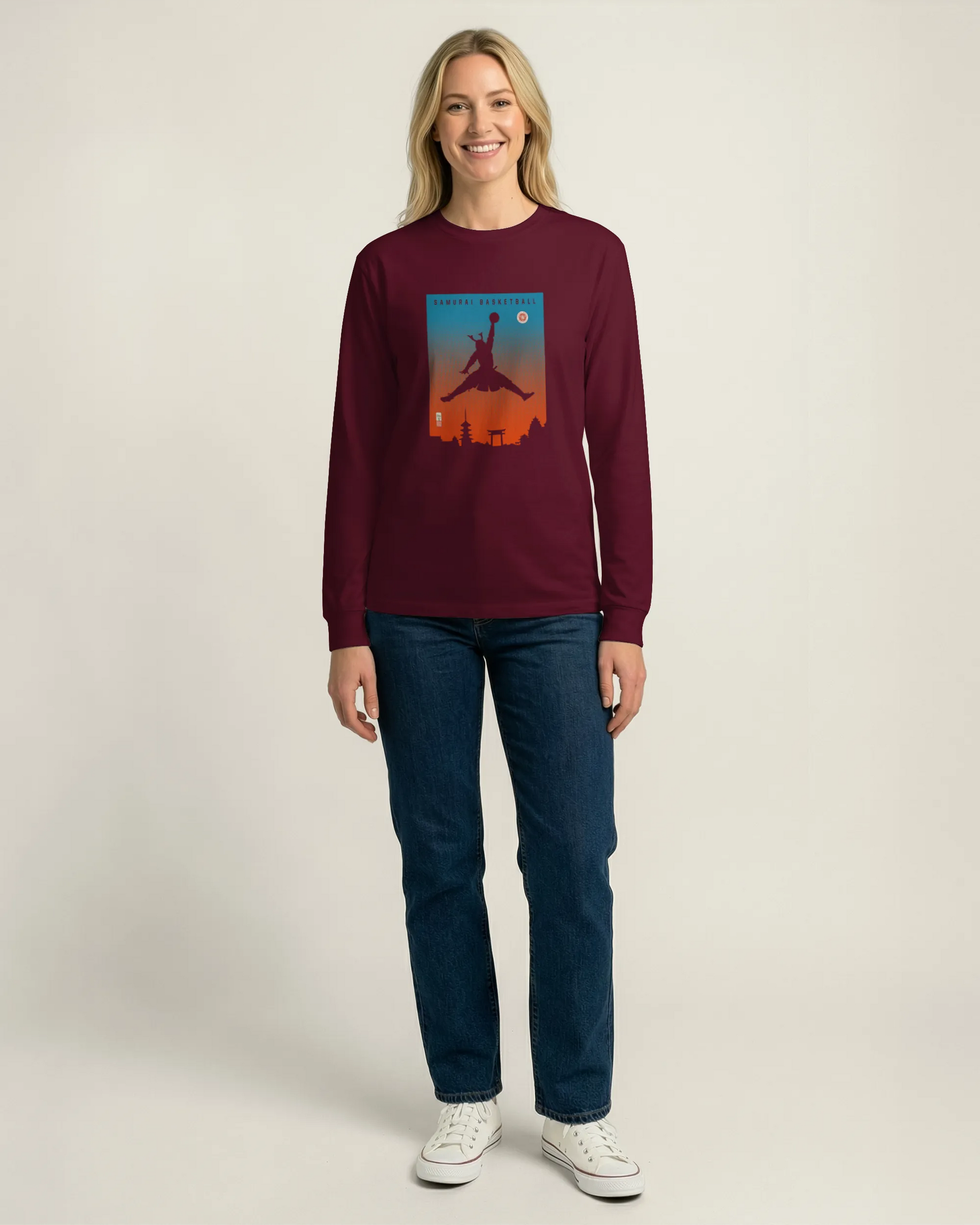 Samurai Basketball Ukiyo-e Unisex Long Sleeve Tee - Samurai Original