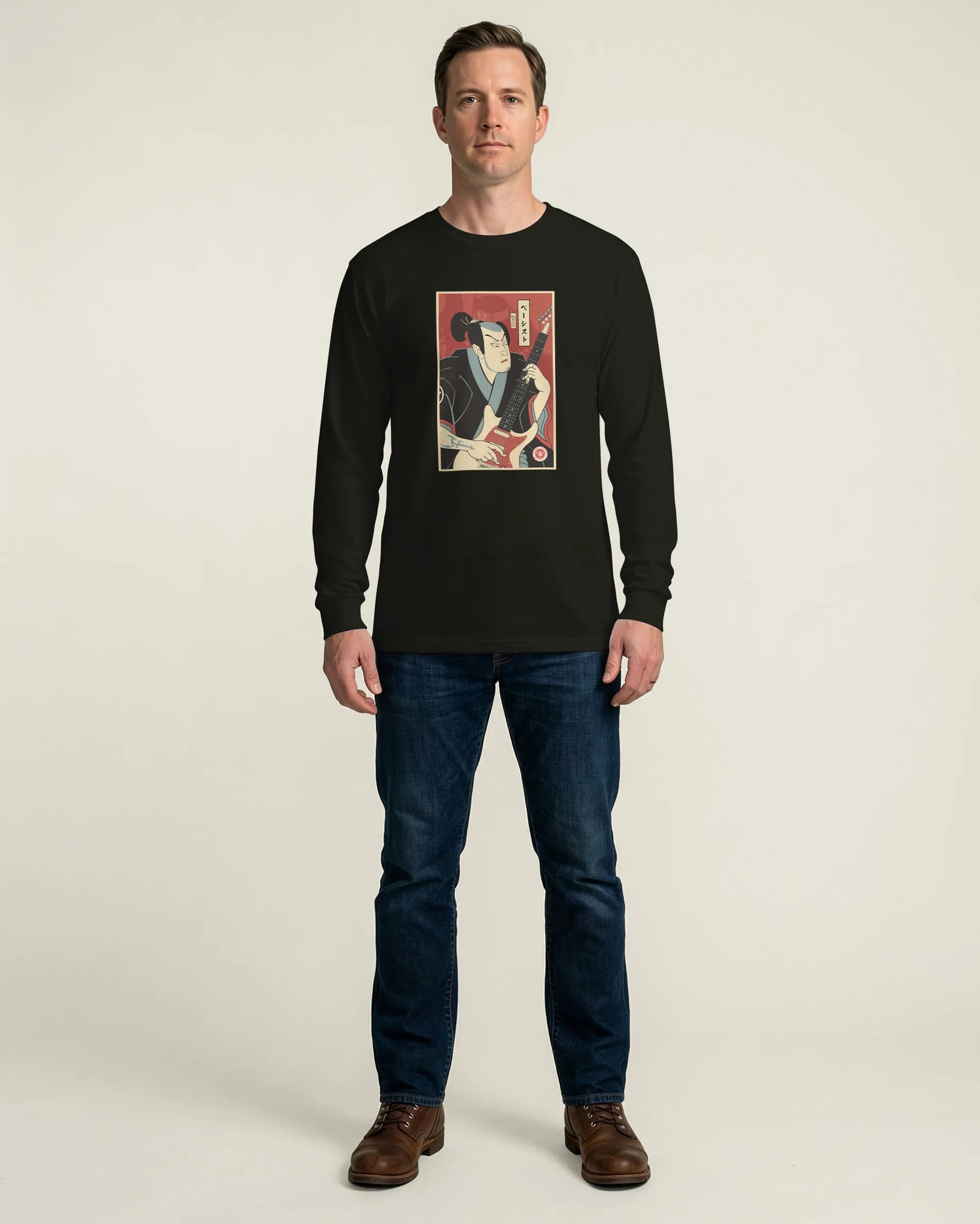 Samurai Bassist Music Ukiyo-e Unisex Long Sleeve Tee - Samurai Original