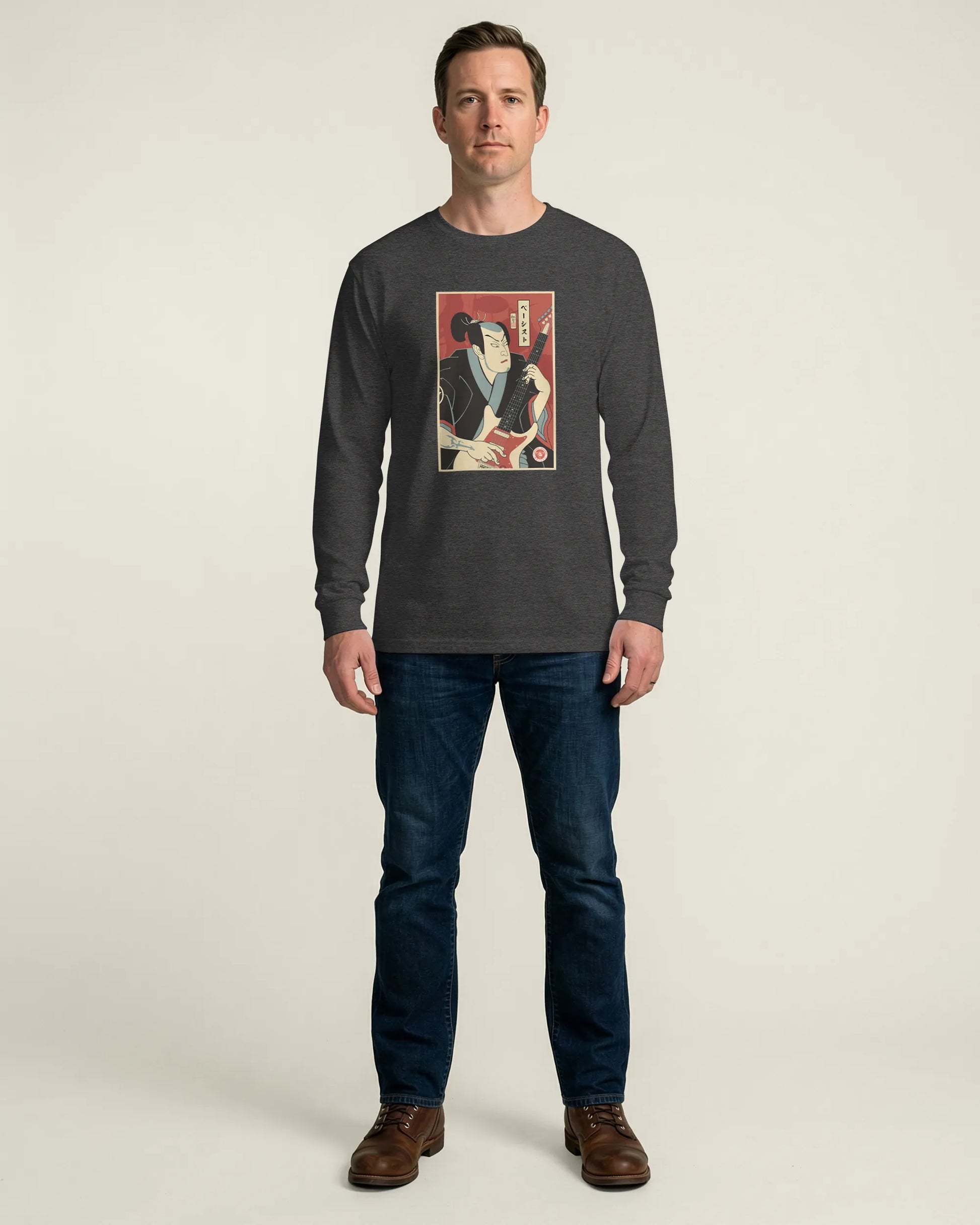 Samurai Bassist Music Ukiyo-e Unisex Long Sleeve Tee - Samurai Original