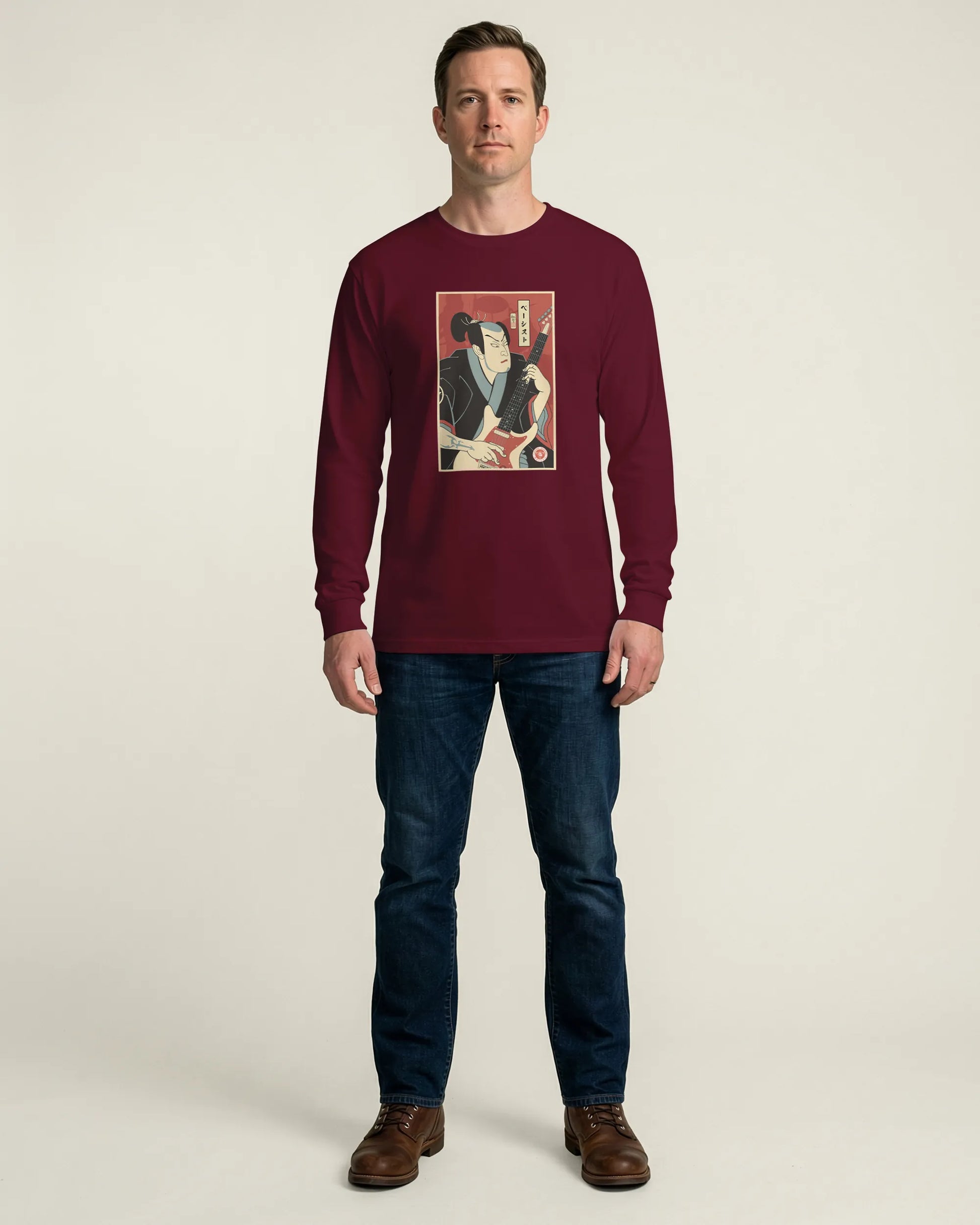 Samurai Bassist Music Ukiyo-e Unisex Long Sleeve Tee - Samurai Original