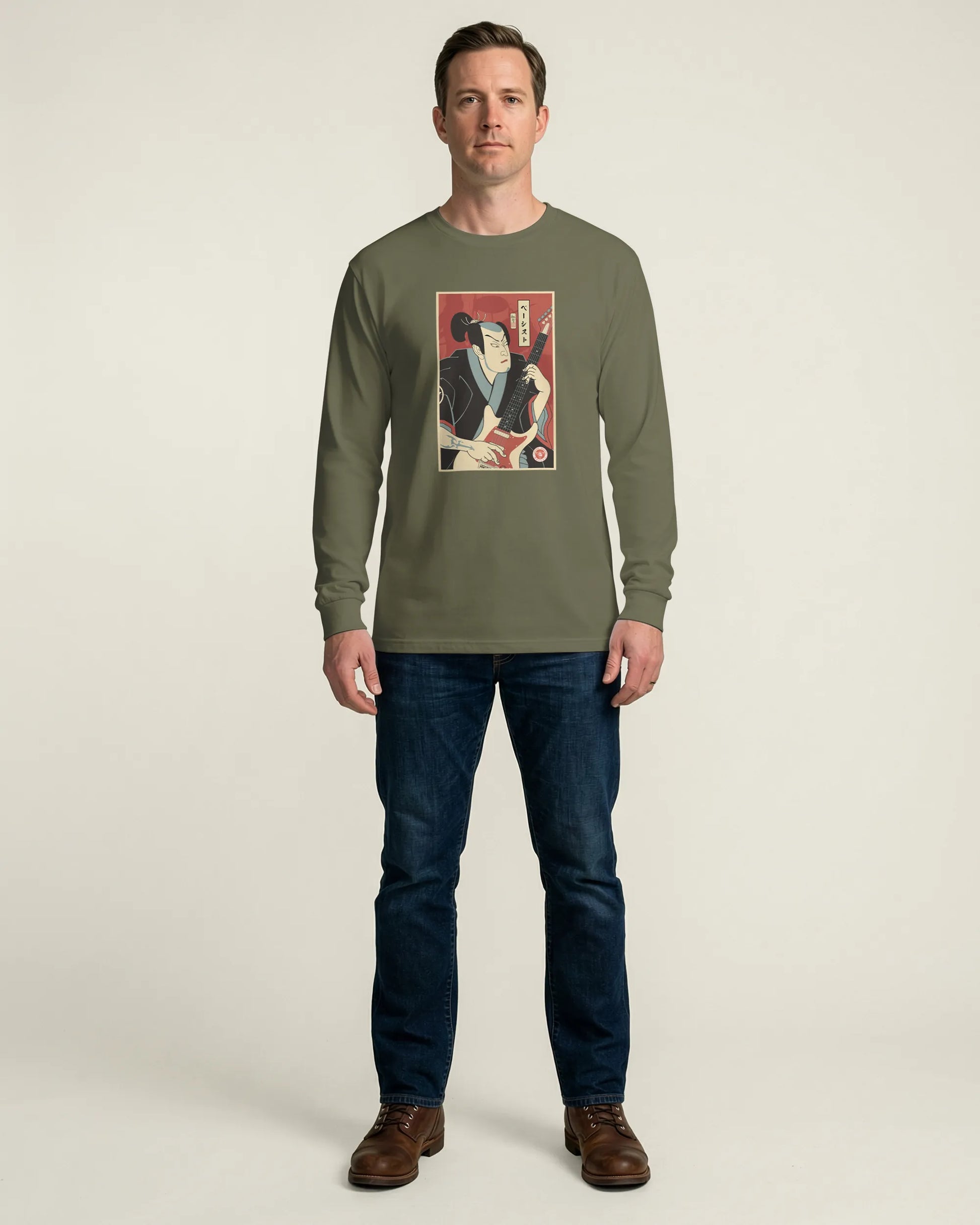 Samurai Bassist Music Ukiyo-e Unisex Long Sleeve Tee - Samurai Original