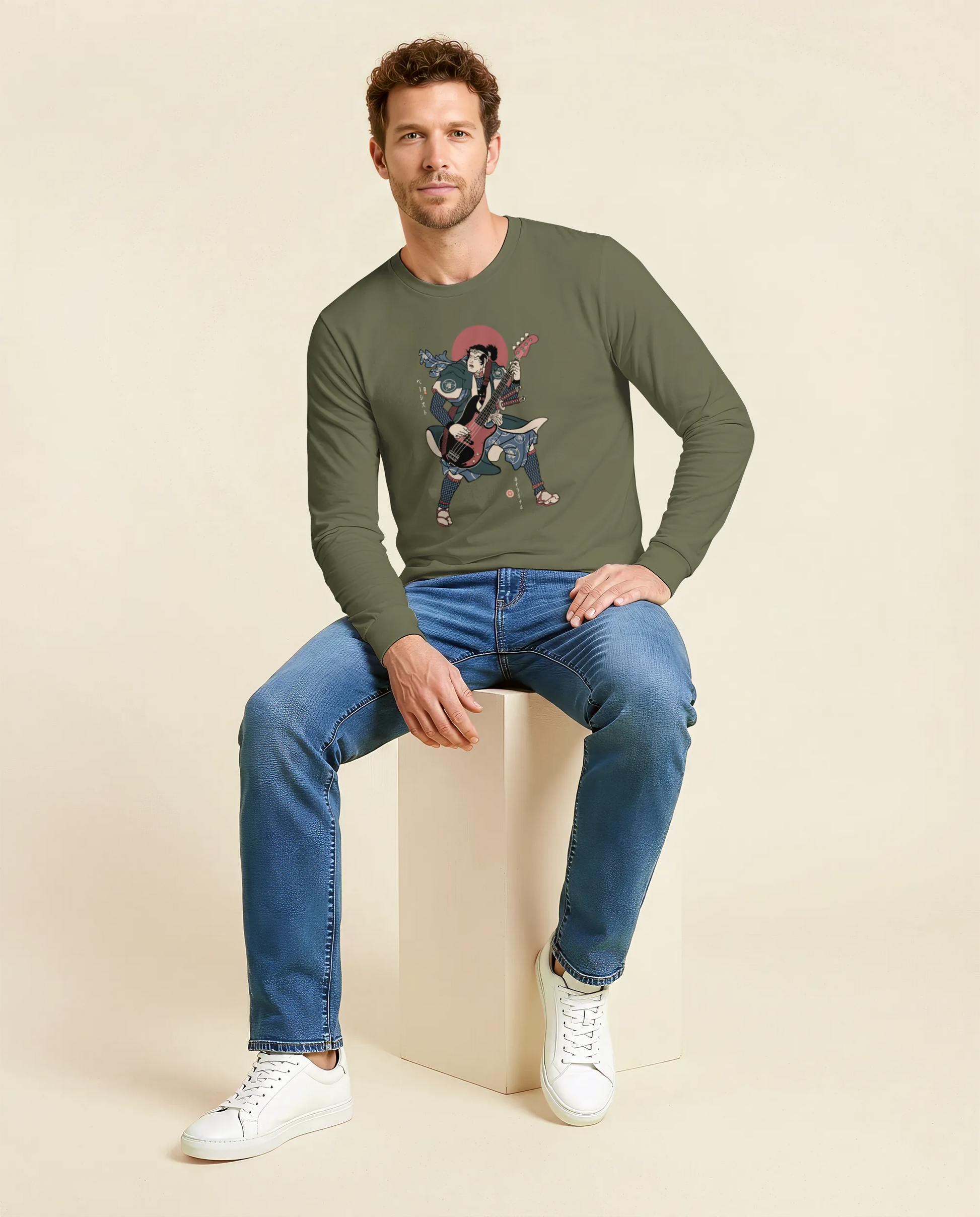 Samurai Bassist Player 4 Music Ukiyo-e Unisex Long Sleeve Tee - Samurai Original