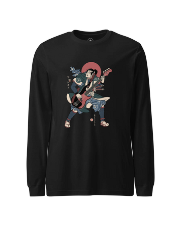 Samurai Bassist Player 4 Music Ukiyo-e Unisex Long Sleeve Tee Black - Samurai Original