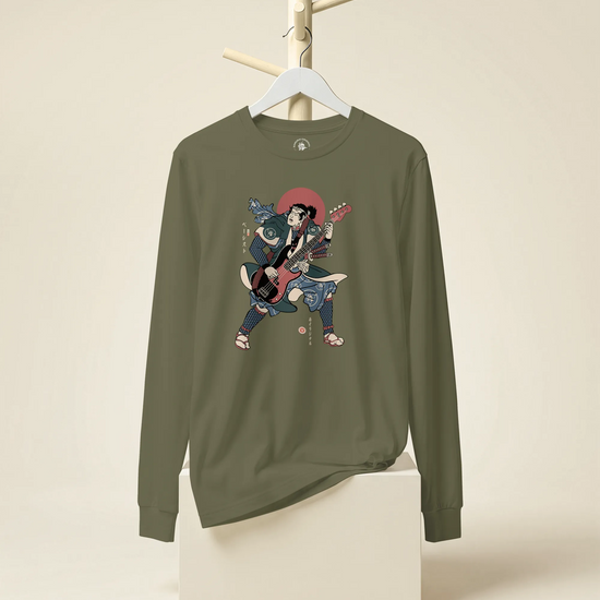 Samurai Bassist Player 4 Music Ukiyo-e Unisex Long Sleeve Tee - Samurai Original