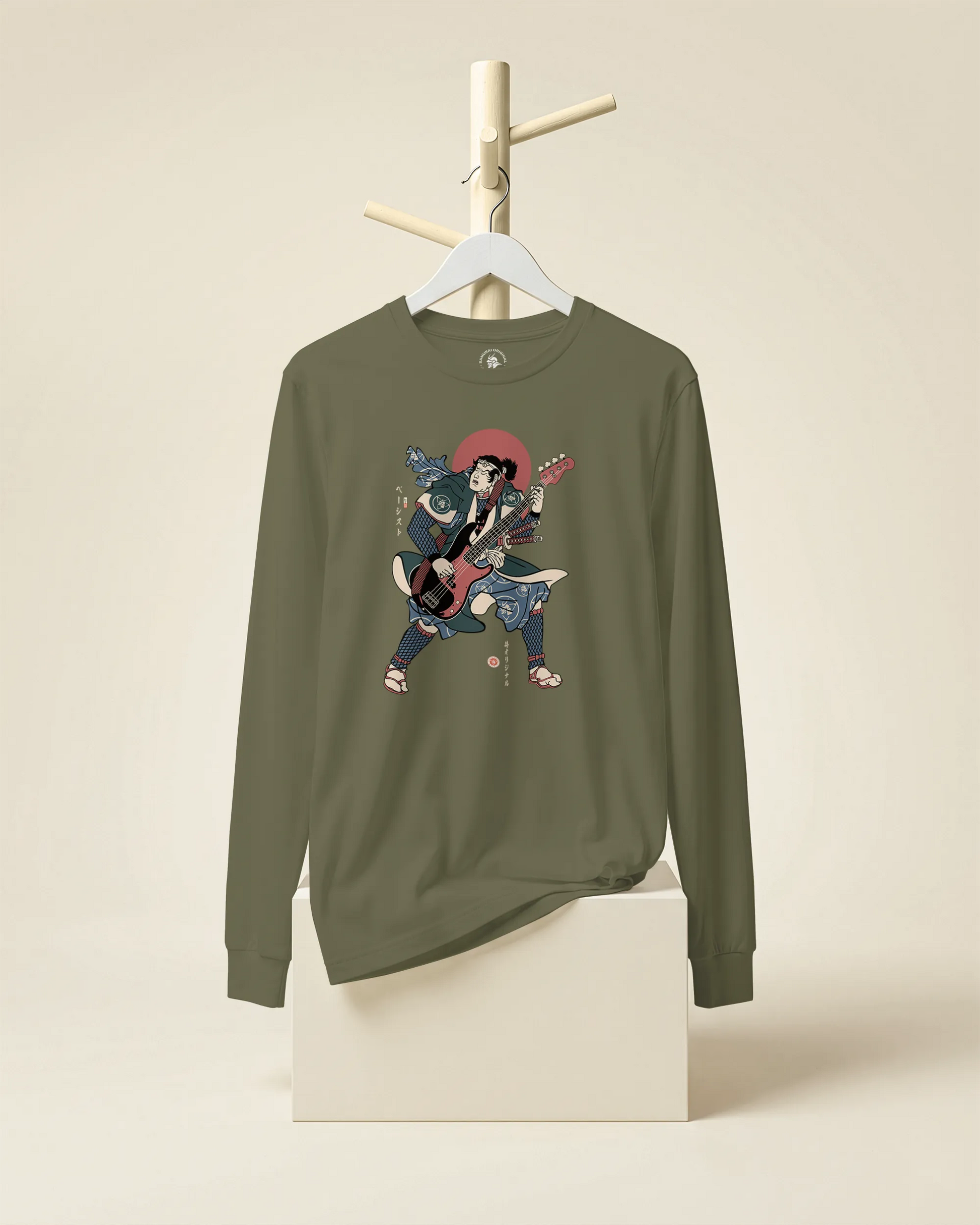 Samurai Bassist Player 4 Music Ukiyo-e Unisex Long Sleeve Tee - Samurai Original