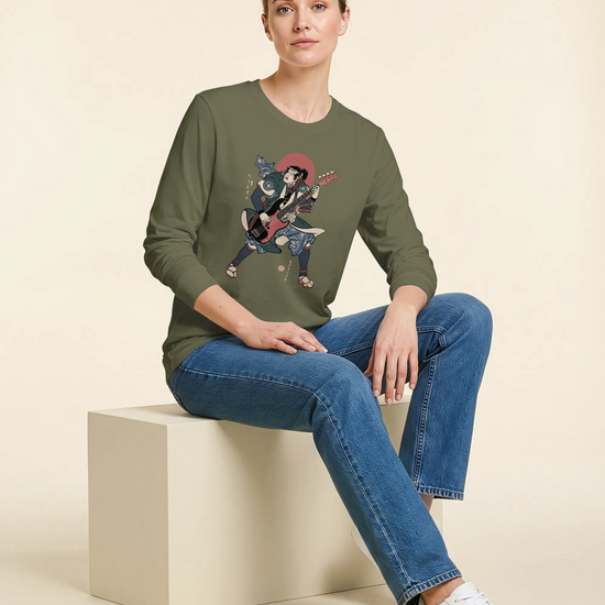 Samurai Bassist Player 4 Music Ukiyo-e Unisex Long Sleeve Tee - Samurai Original