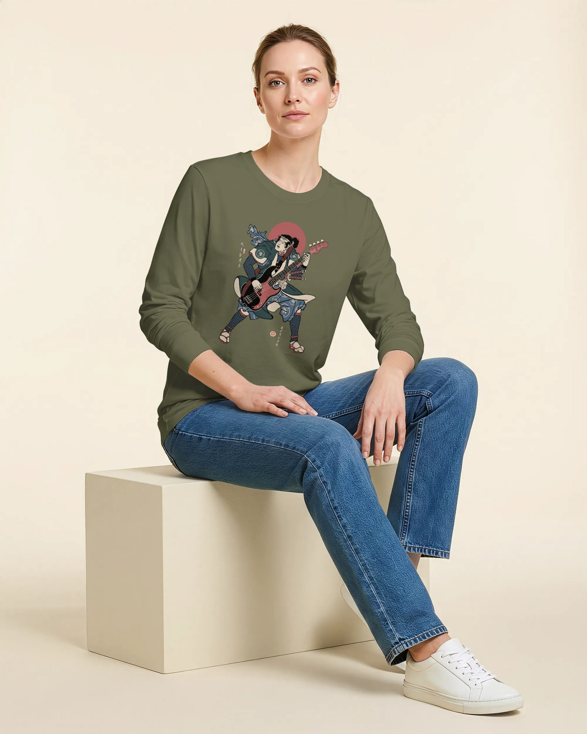 Samurai Bassist Player 4 Music Ukiyo-e Unisex Long Sleeve Tee - Samurai Original