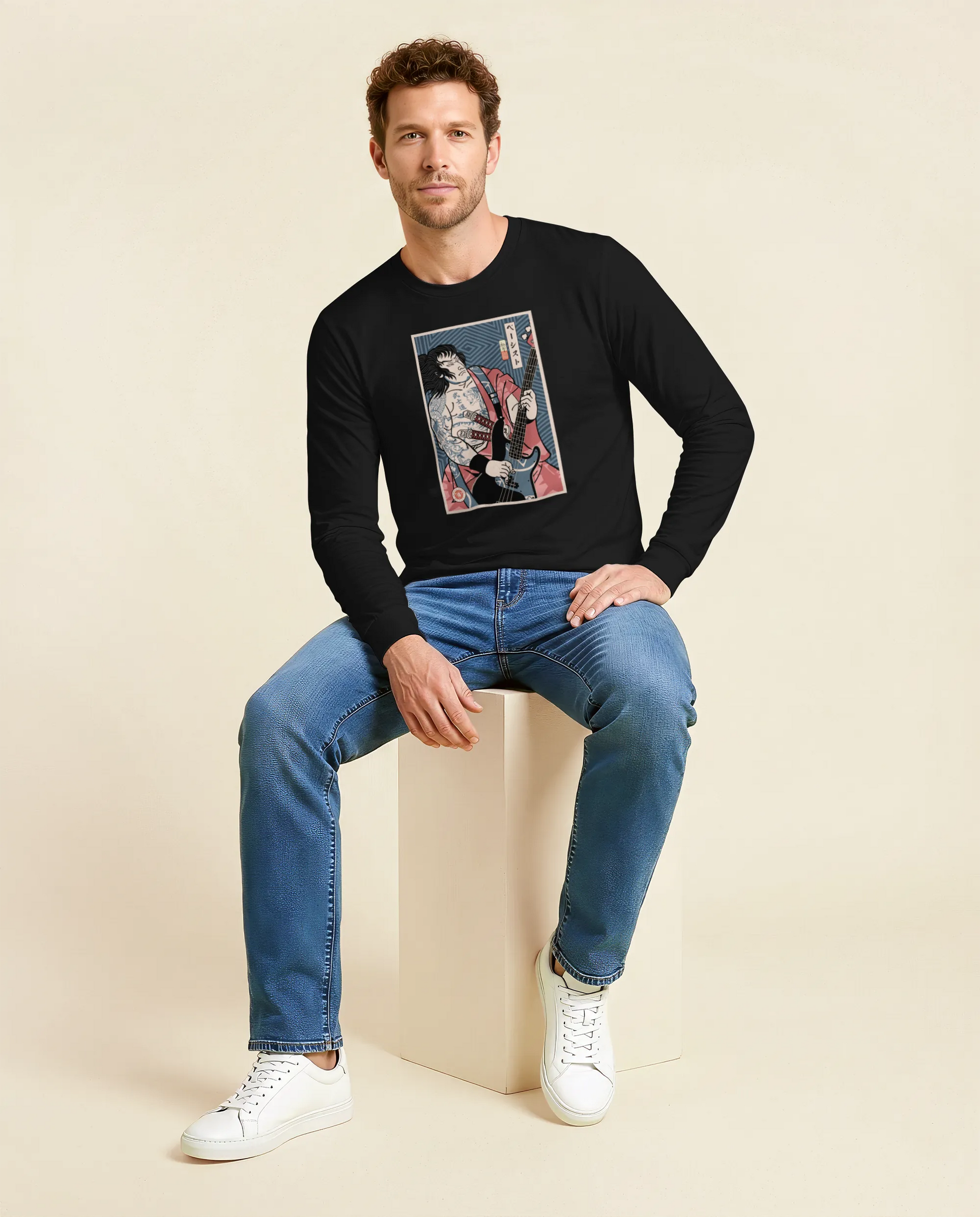 Samurai Bassist Player 5 Music Ukiyo-e Unisex Long Sleeve Tee - Samurai Original