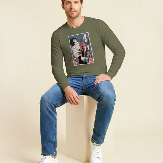 Samurai Bassist Player 5 Music Ukiyo-e Unisex Long Sleeve Tee - Samurai Original