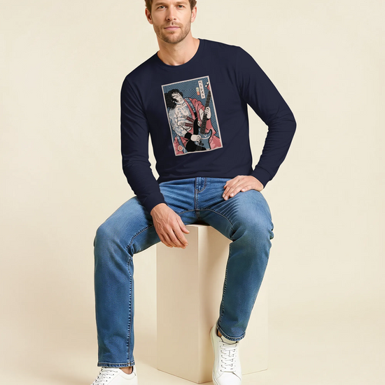 Samurai Bassist Player 5 Music Ukiyo-e Unisex Long Sleeve Tee - Samurai Original