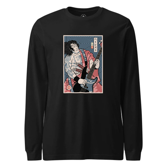 Samurai Bassist Player 5 Music Ukiyo-e Unisex Long Sleeve Tee Black - Samurai Original