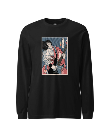 Samurai Bassist Player 5 Music Ukiyo-e Unisex Long Sleeve Tee Black - Samurai Original