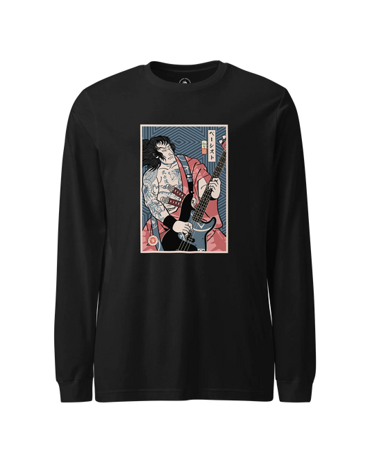 Samurai Bassist Player 5 Music Ukiyo-e Unisex Long Sleeve Tee Black - Samurai Original