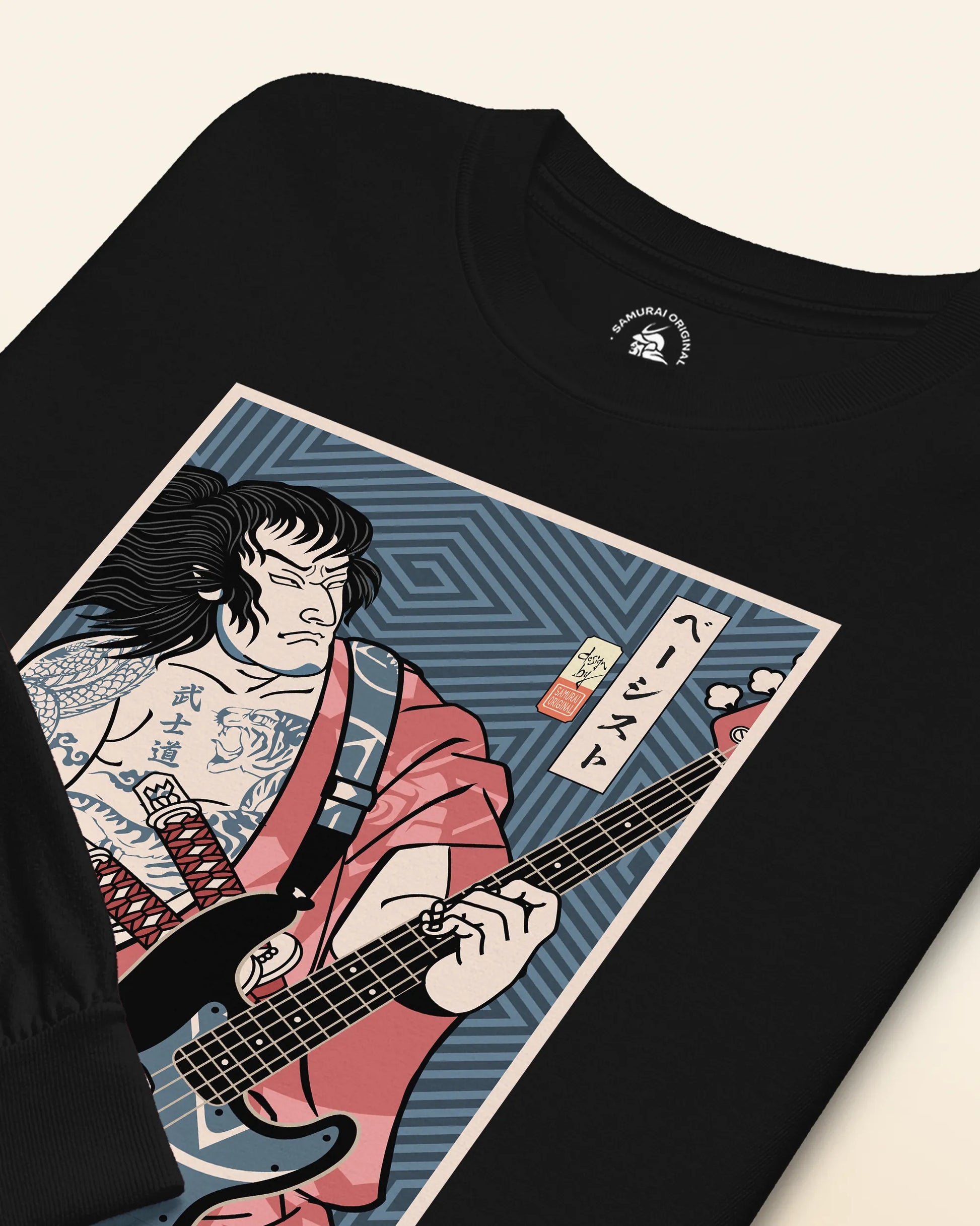 Samurai Bassist Player 5 Music Ukiyo-e Unisex Long Sleeve Tee - Samurai Original