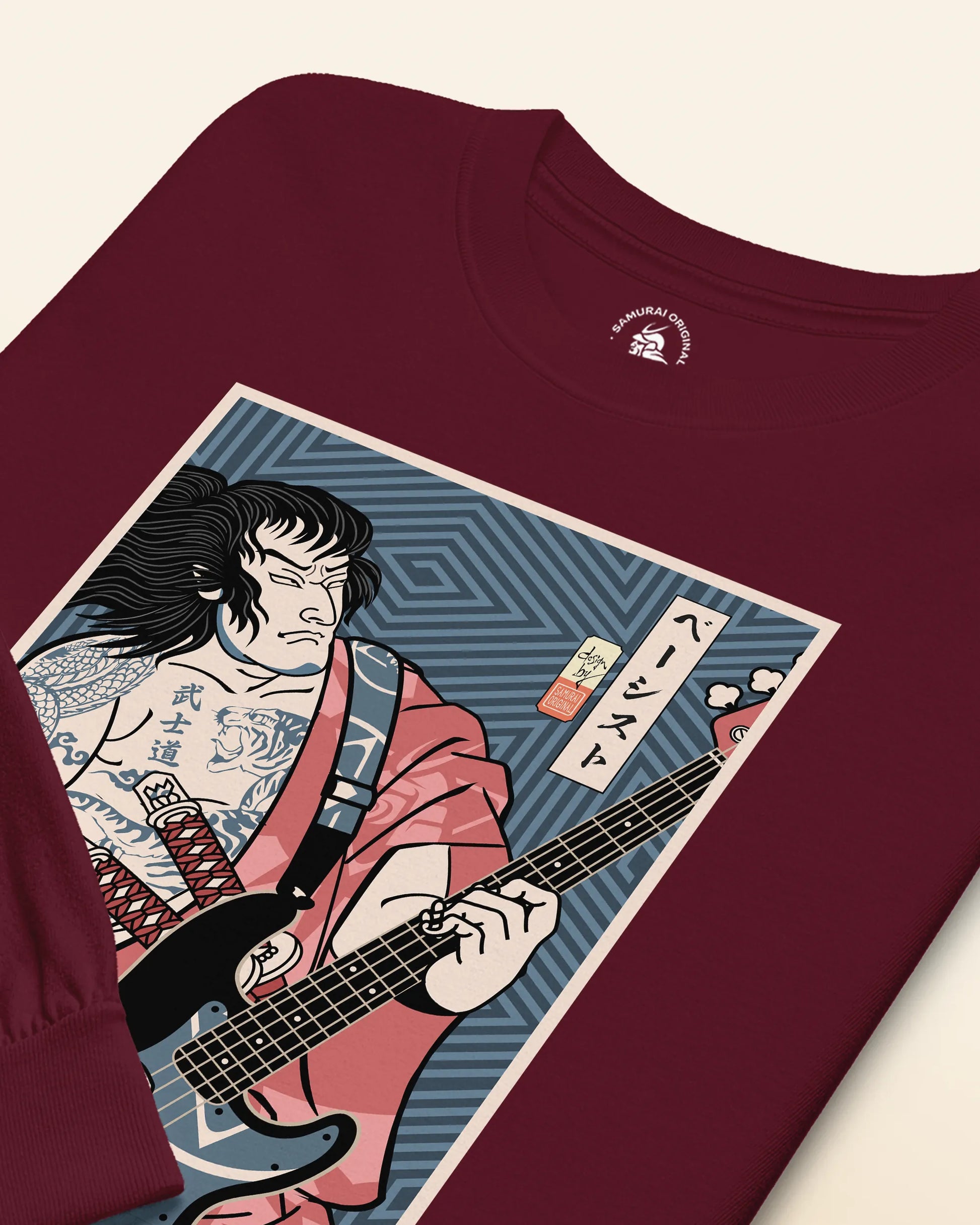 Samurai Bassist Player 5 Music Ukiyo-e Unisex Long Sleeve Tee - Samurai Original