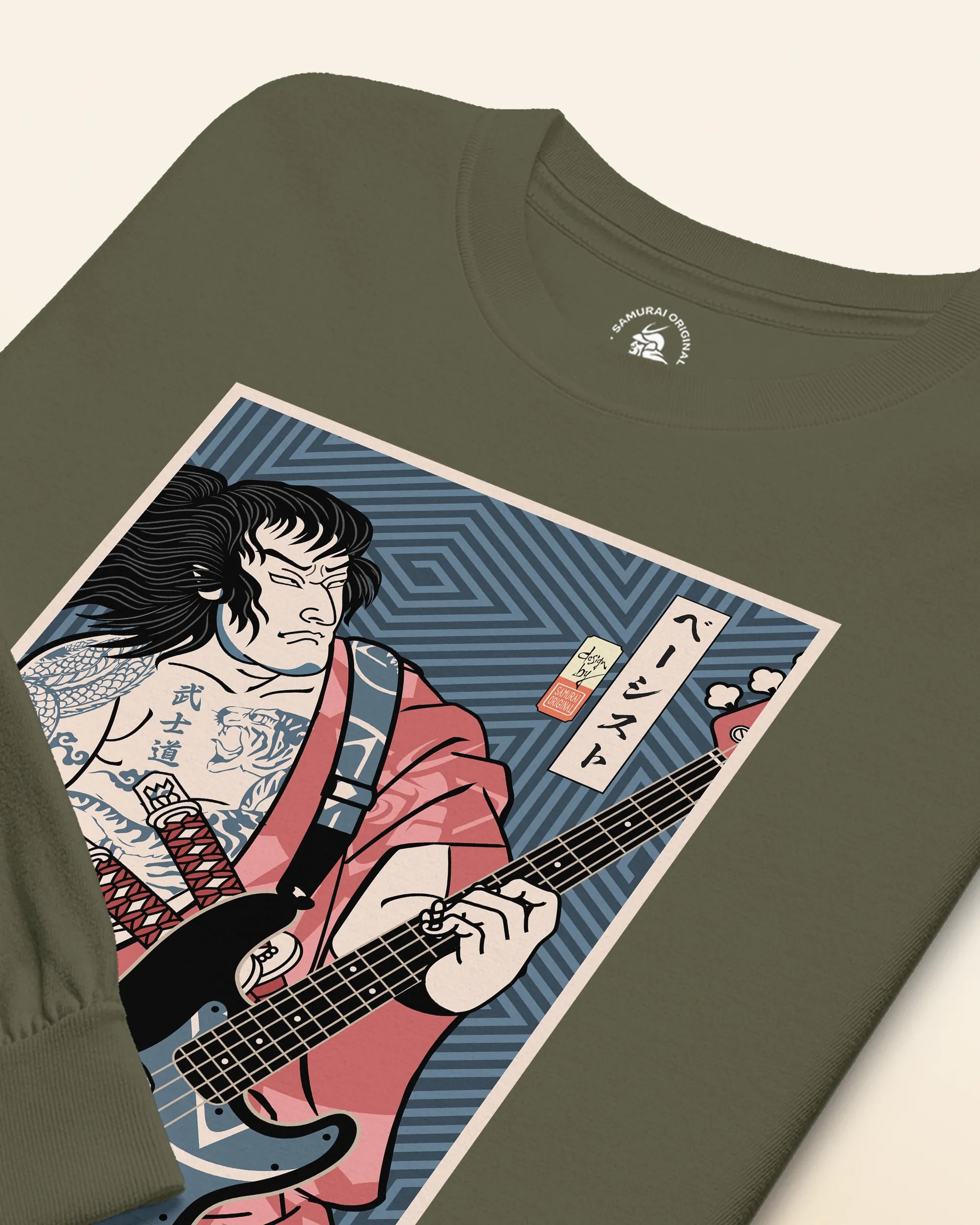 Samurai Bassist Player 5 Music Ukiyo-e Unisex Long Sleeve Tee - Samurai Original