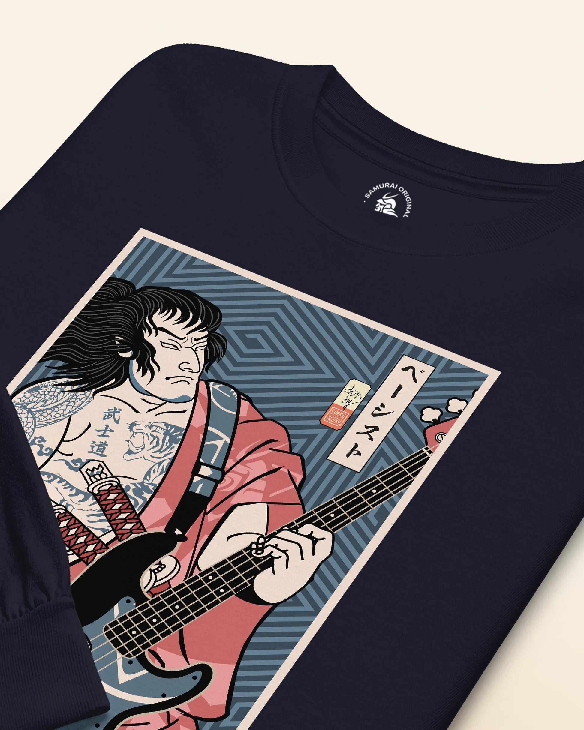 Samurai Bassist Player 5 Music Ukiyo-e Unisex Long Sleeve Tee - Samurai Original